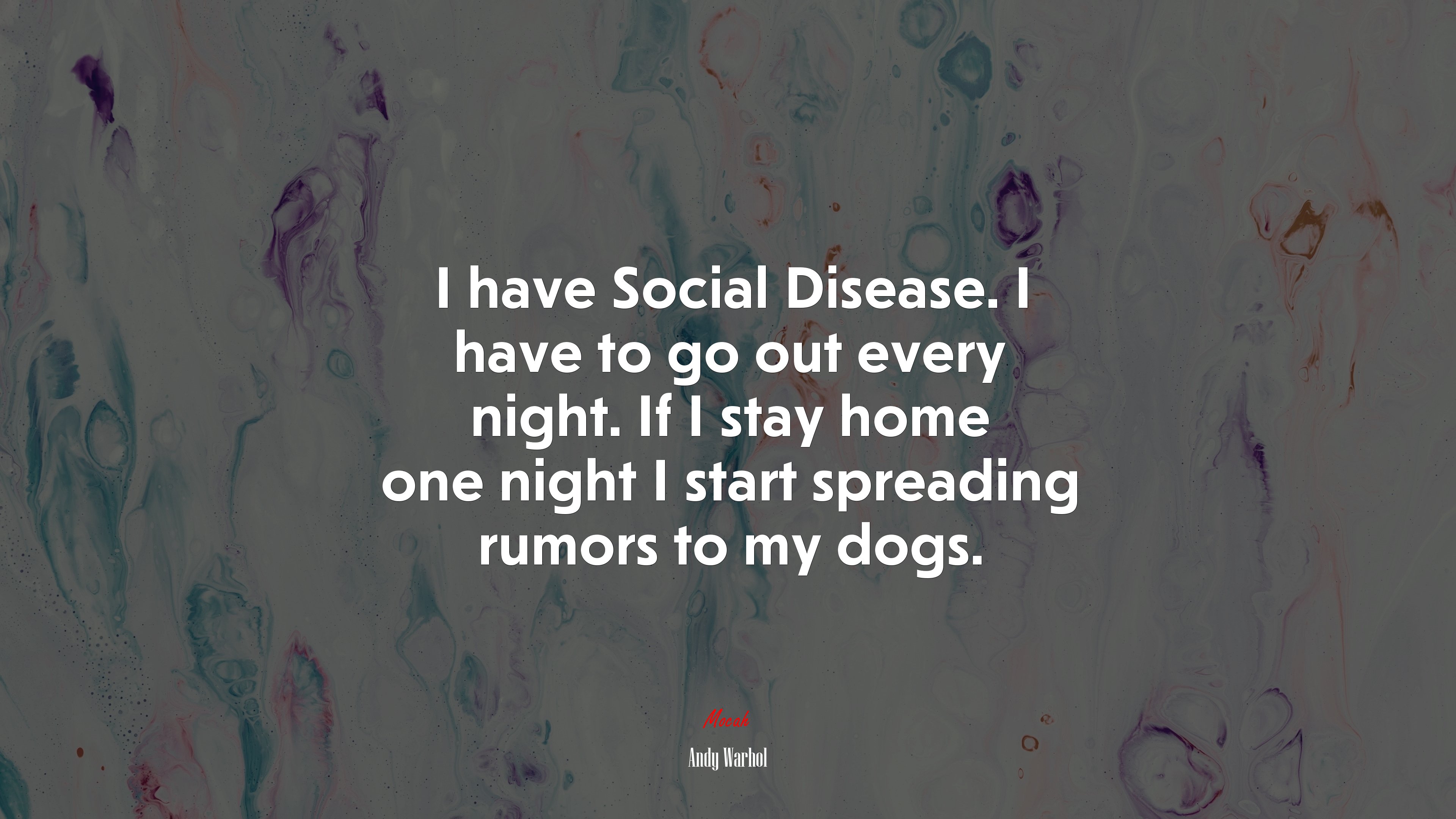 I have Social Disease. I have to go out every night. If I stay home one night I start spreading rumors to my dogs. | Andy Warhol quote HD Wallpaper