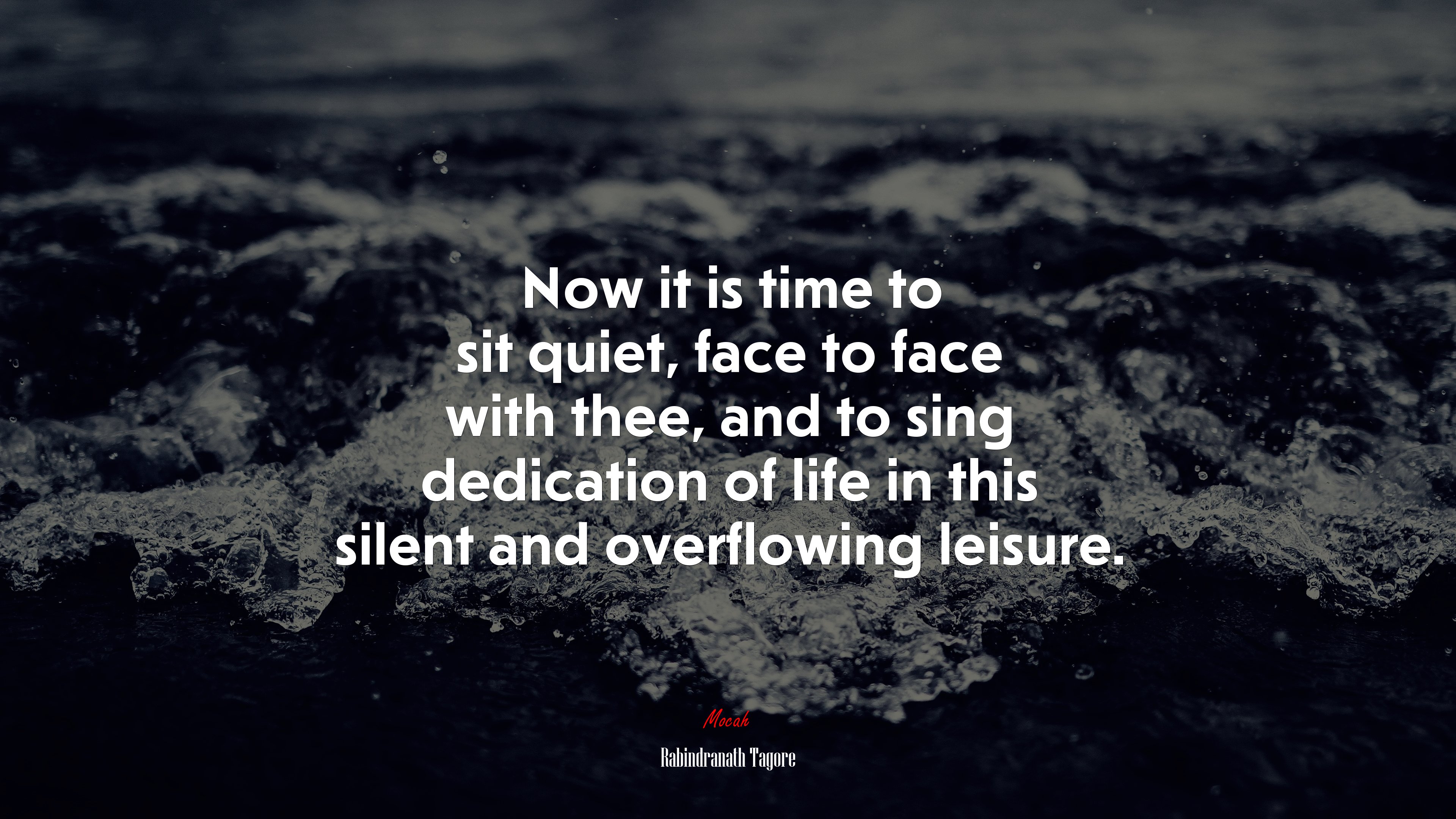 Now it is time to sit quiet, face to face with thee, and to sing dedication of life in this silent and overflowing leisure. | Rabindranath Tagore quote HD Wallpaper