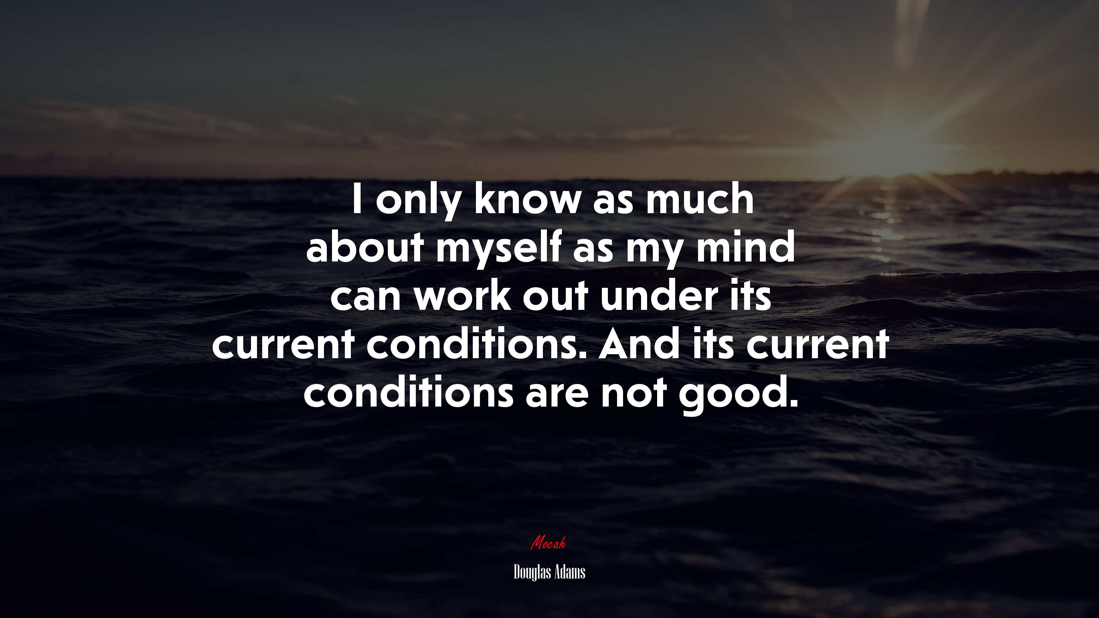 I only know as much about myself as my mind can work out under its current conditions. And its current conditions are not good. | Douglas Adams quote HD Wallpaper