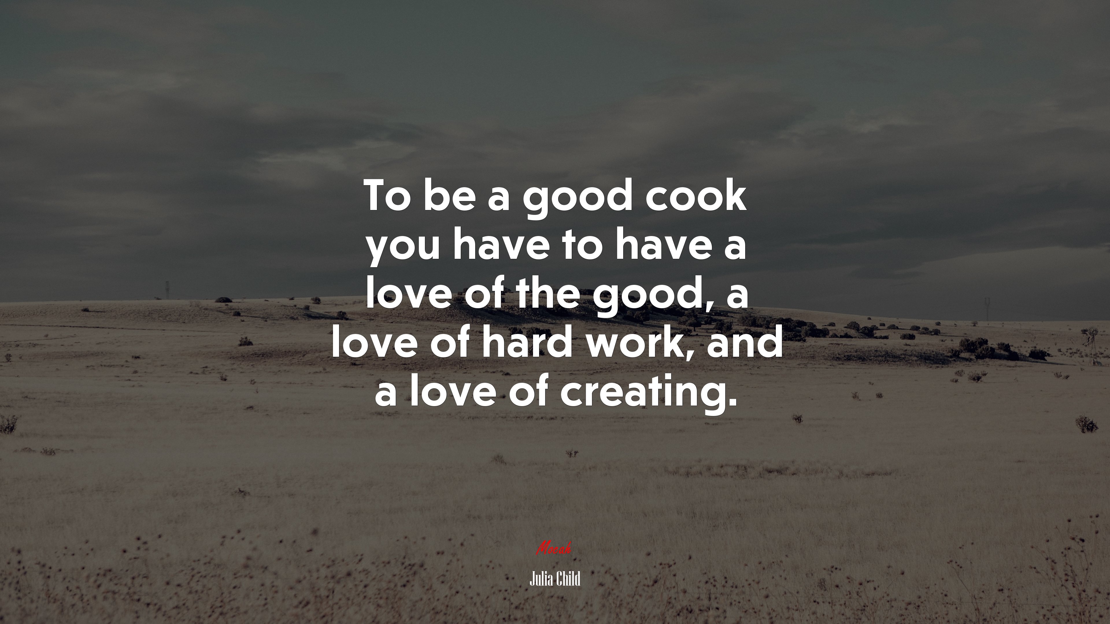 To be a good cook you have to have a love of the good, a love of hard work, and a love of creating. | Julia Child quote HD Wallpaper