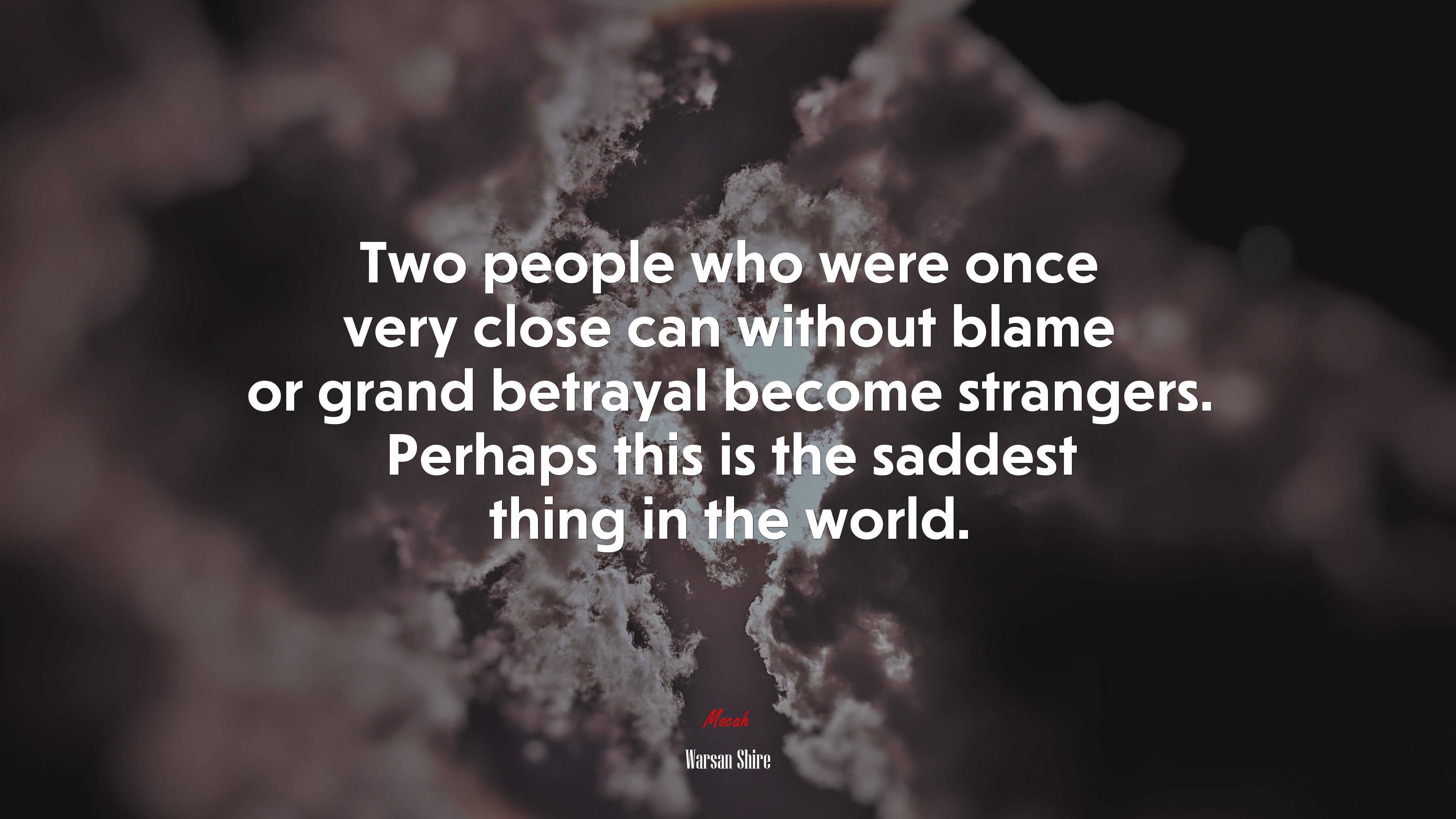 Two people who were once very close can without blame or grand betrayal become strangers. Perhaps this is the saddest thing in the world. | Warsan Shire quote HD Wallpaper