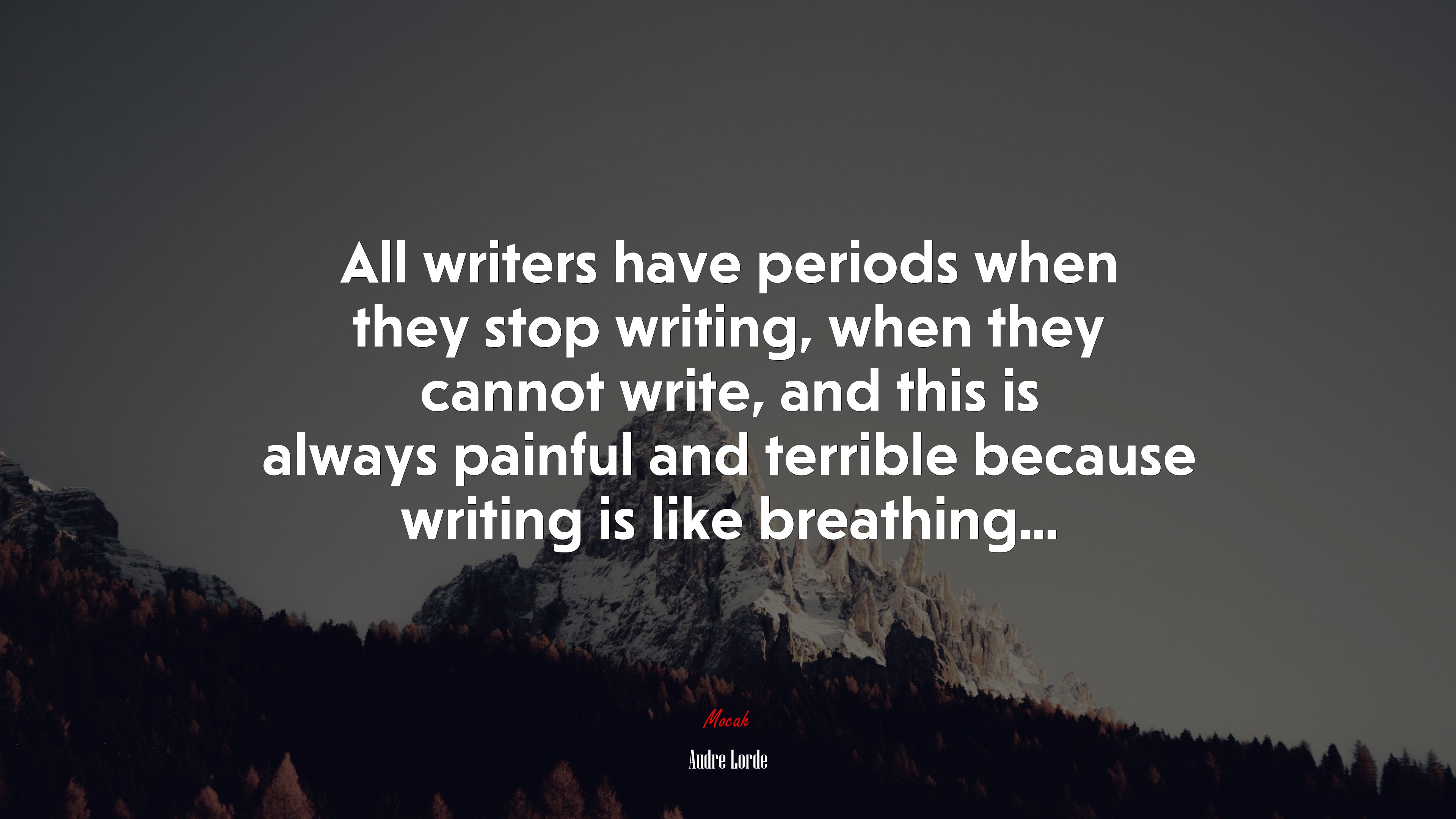 All writers have periods when they stop writing, when they cannot write, and this is always painful and terrible because writing is like breathing... | Audre Lorde quote HD Wallpaper