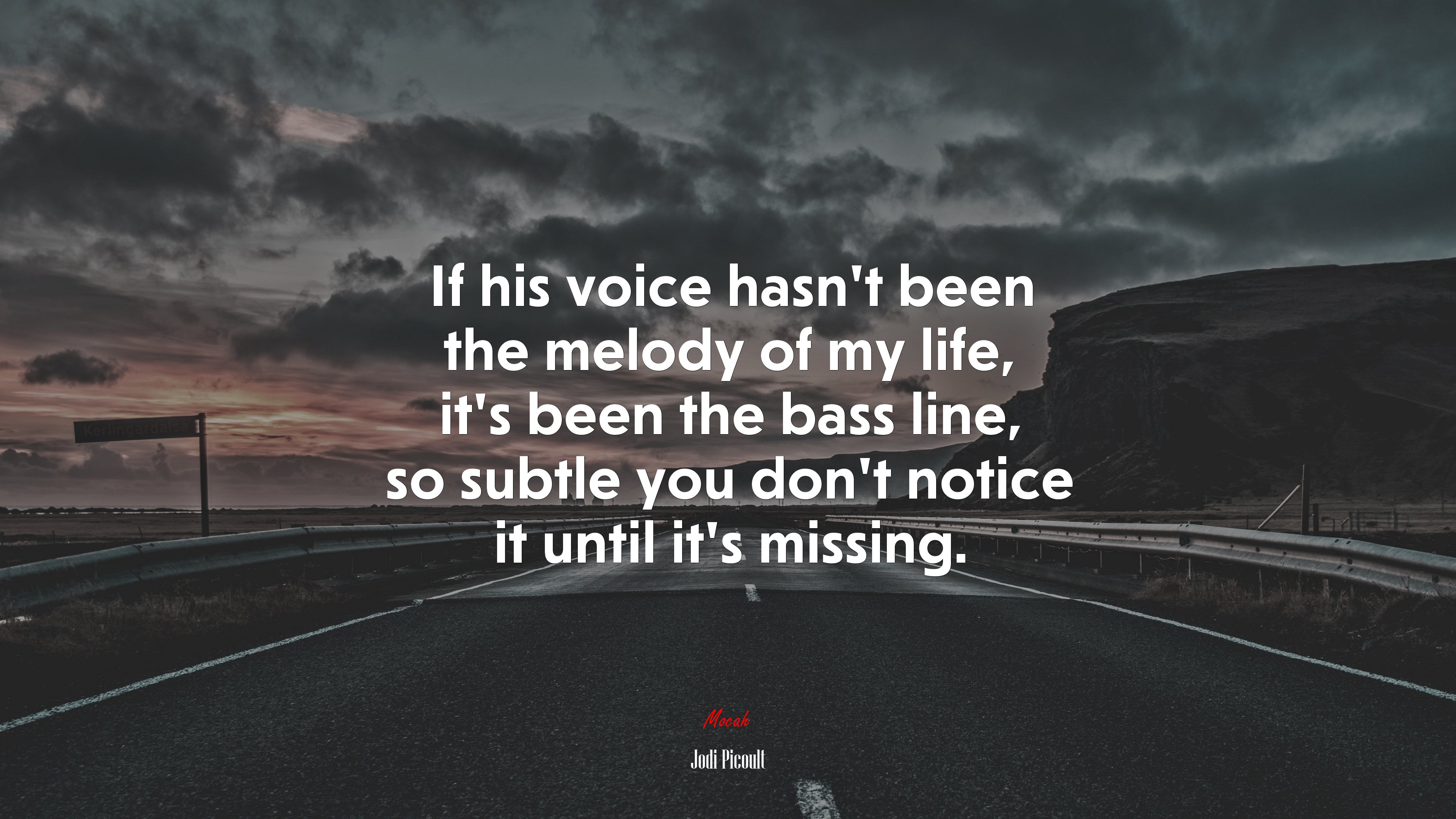 If his voice hasn’t been the melody of my life, it’s been the bass line, so subtle you don’t notice it until it’s missing. | Jodi Picoult quote HD Wallpaper