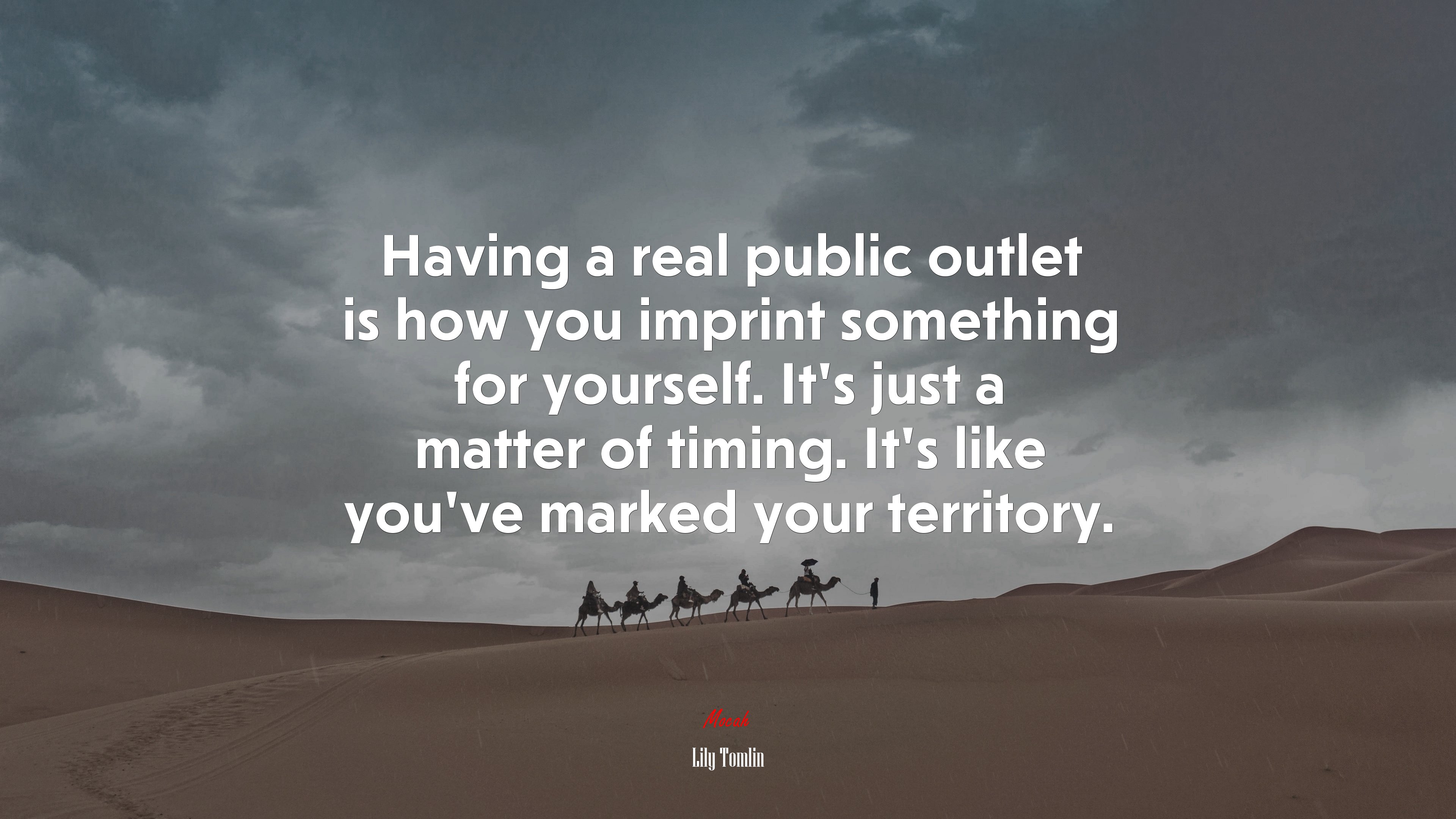 Having a real public outlet is how you imprint something for yourself. It’s just a matter of timing. It’s like you’ve marked your territory. | Lily Tomlin quote HD Wallpaper