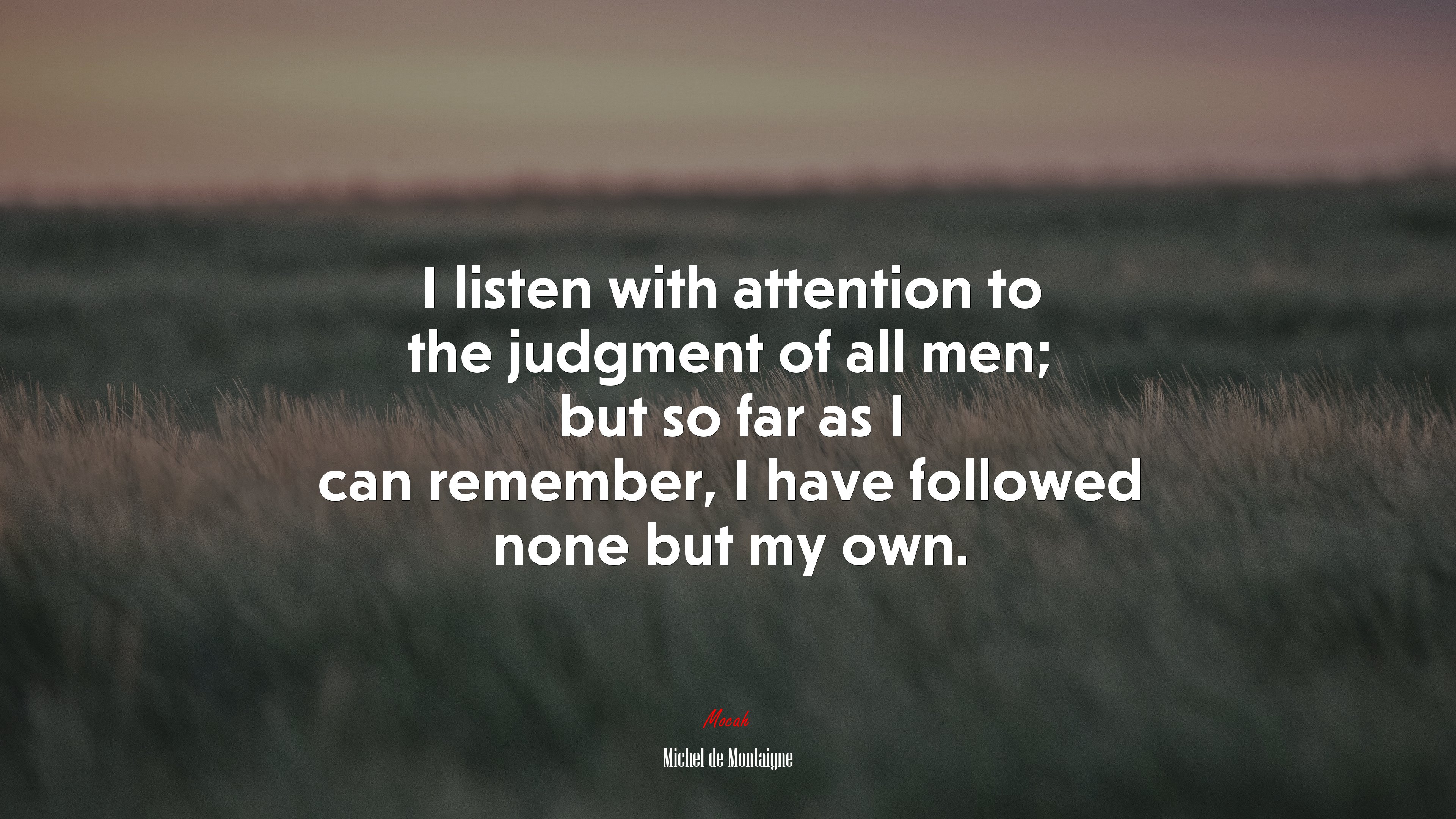I listen with attention to the judgment of all men; but so far as I can remember, I have followed none but my own. | Michel de Montaigne quote HD Wallpaper