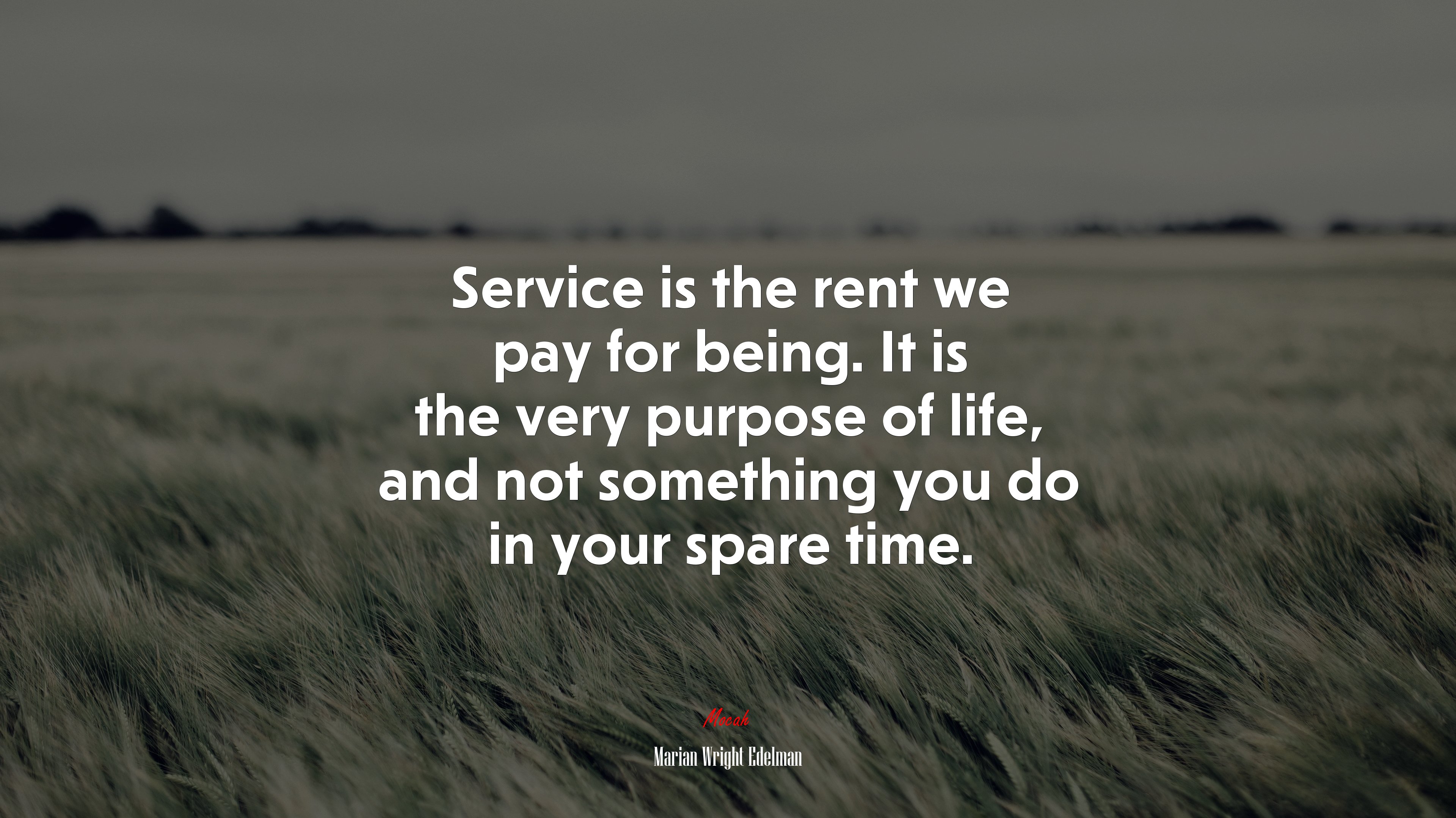 Service is the rent we pay for being. It is the very purpose of life, and not something you do in your spare time. | Marian Wright Edelman quote HD Wallpaper
