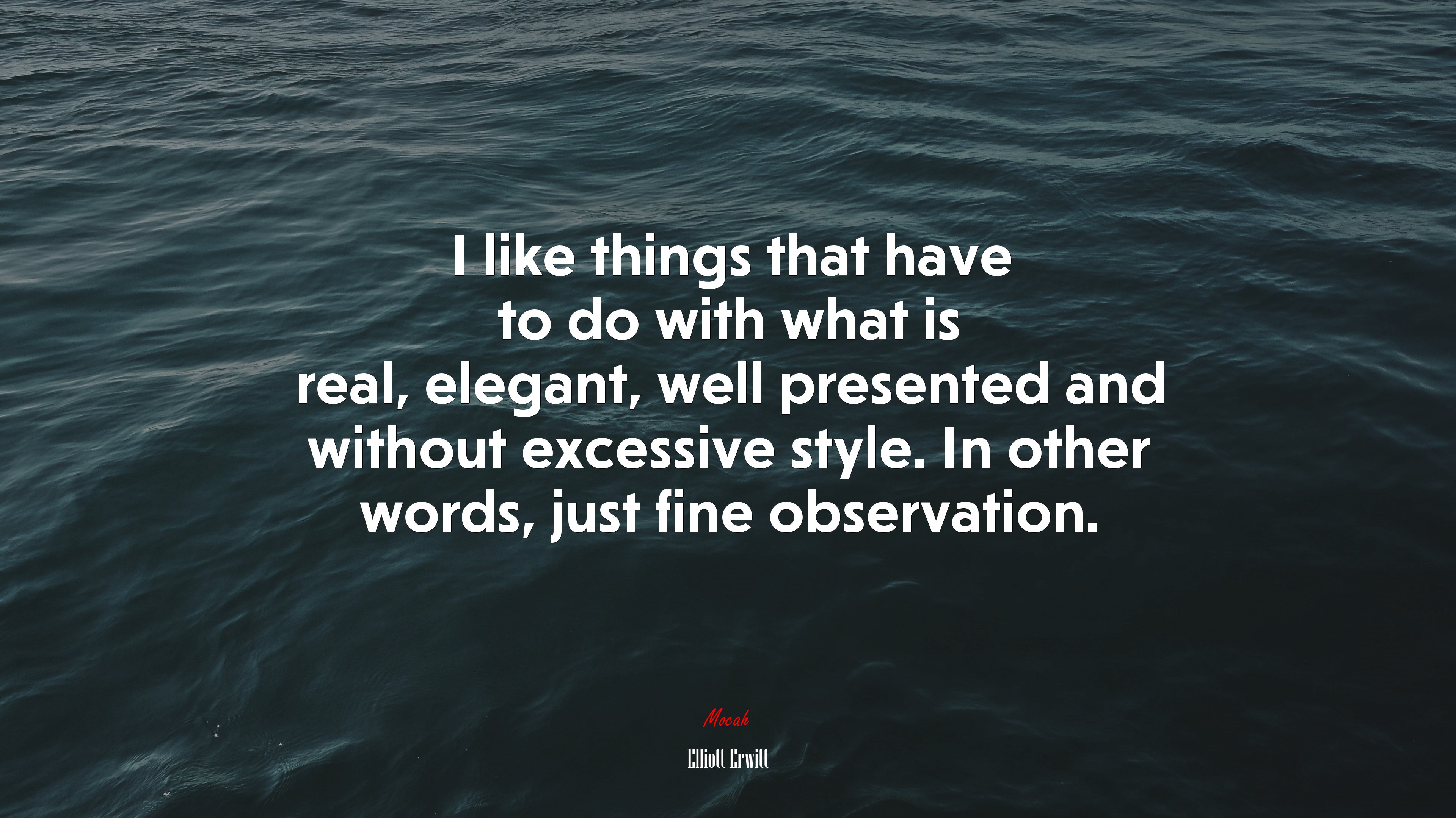 I like things that have to do with what is real, elegant, well presented and without excessive style. In other words, just fine observation. | Elliott Erwitt quote HD Wallpaper