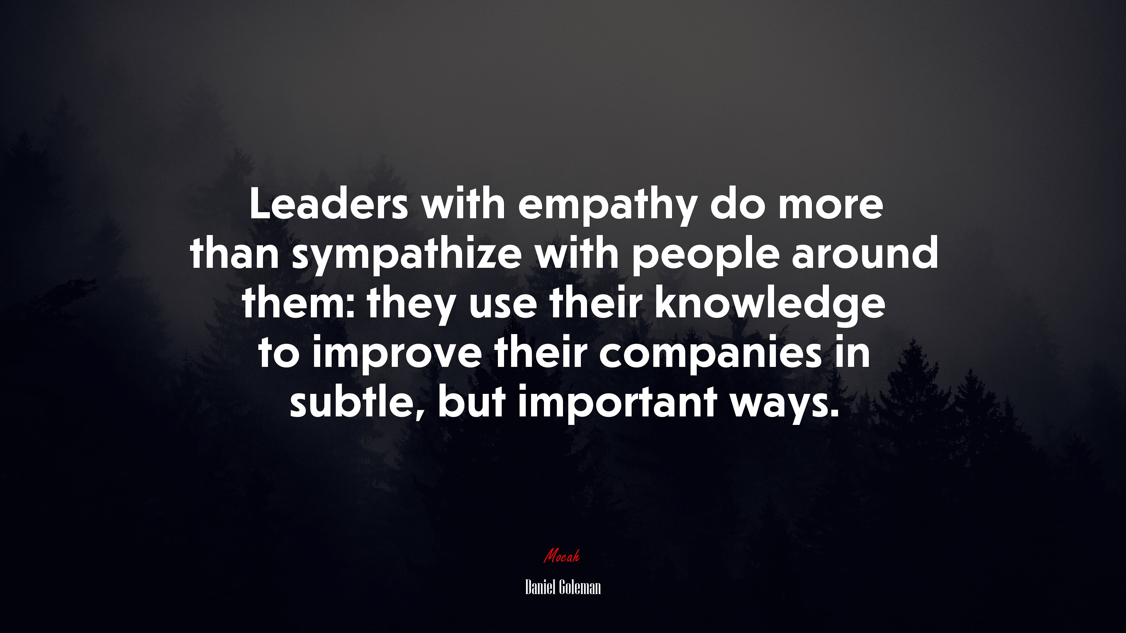Leaders with empathy do more than sympathize with people around them: they use their knowledge to improve their companies in subtle, but important ways. | Daniel Goleman quote HD Wallpaper