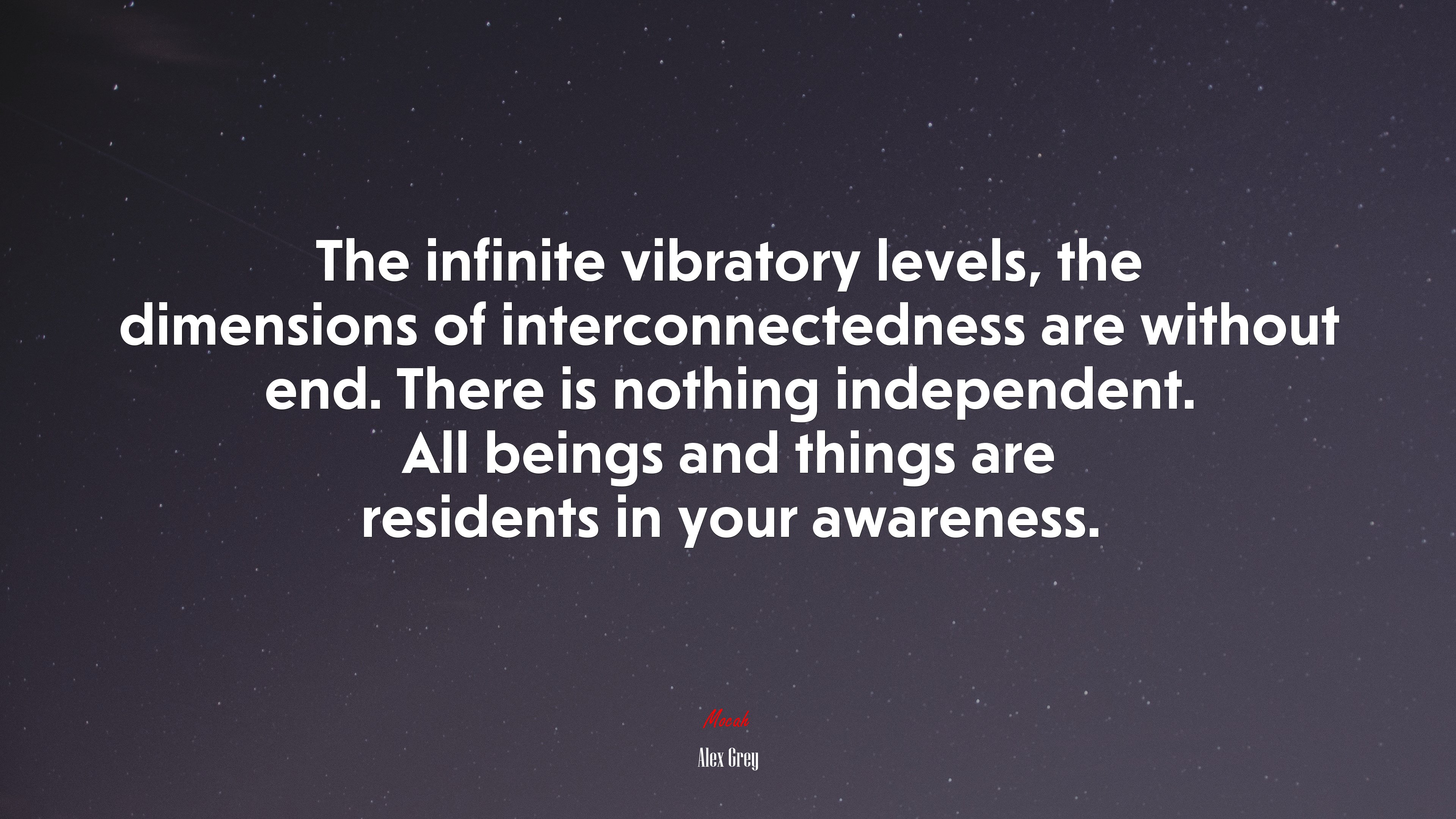 The infinite vibratory levels, the dimensions of interconnectedness are without end. There is nothing independent. All beings and things are residents in your awareness. | Alex Grey quote HD Wallpaper
