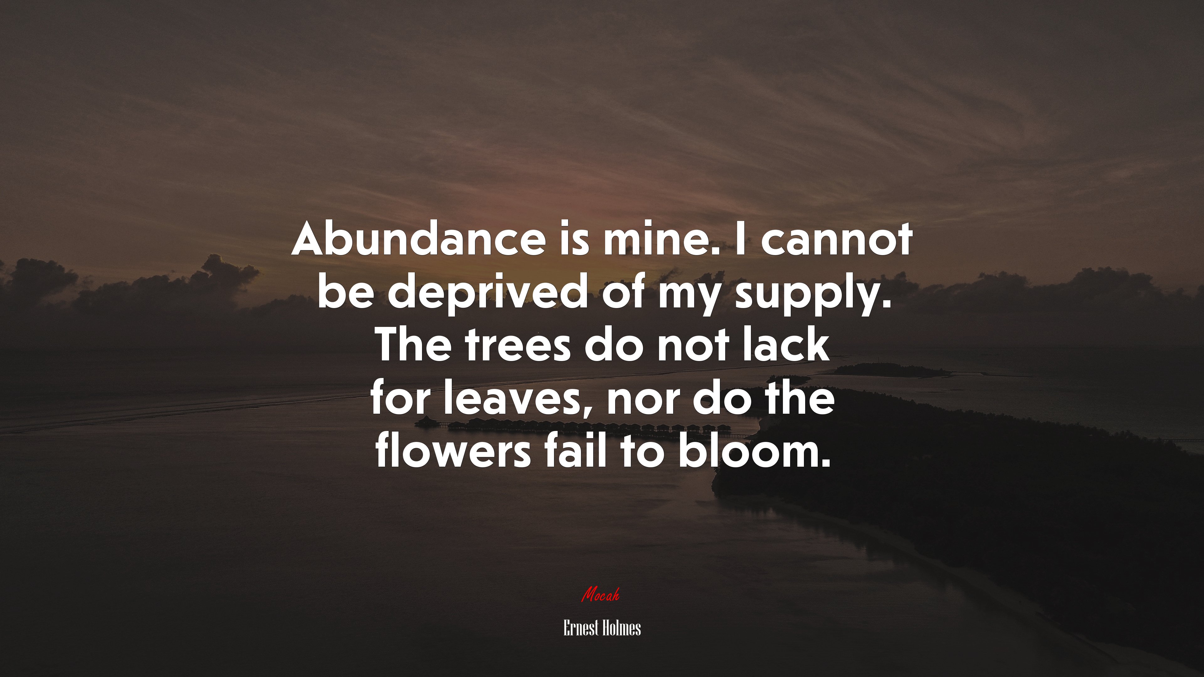 Abundance is mine. I cannot be deprived of my supply. The trees do not lack for leaves, nor do the flowers fail to bloom. | Ernest Holmes quote HD Wallpaper