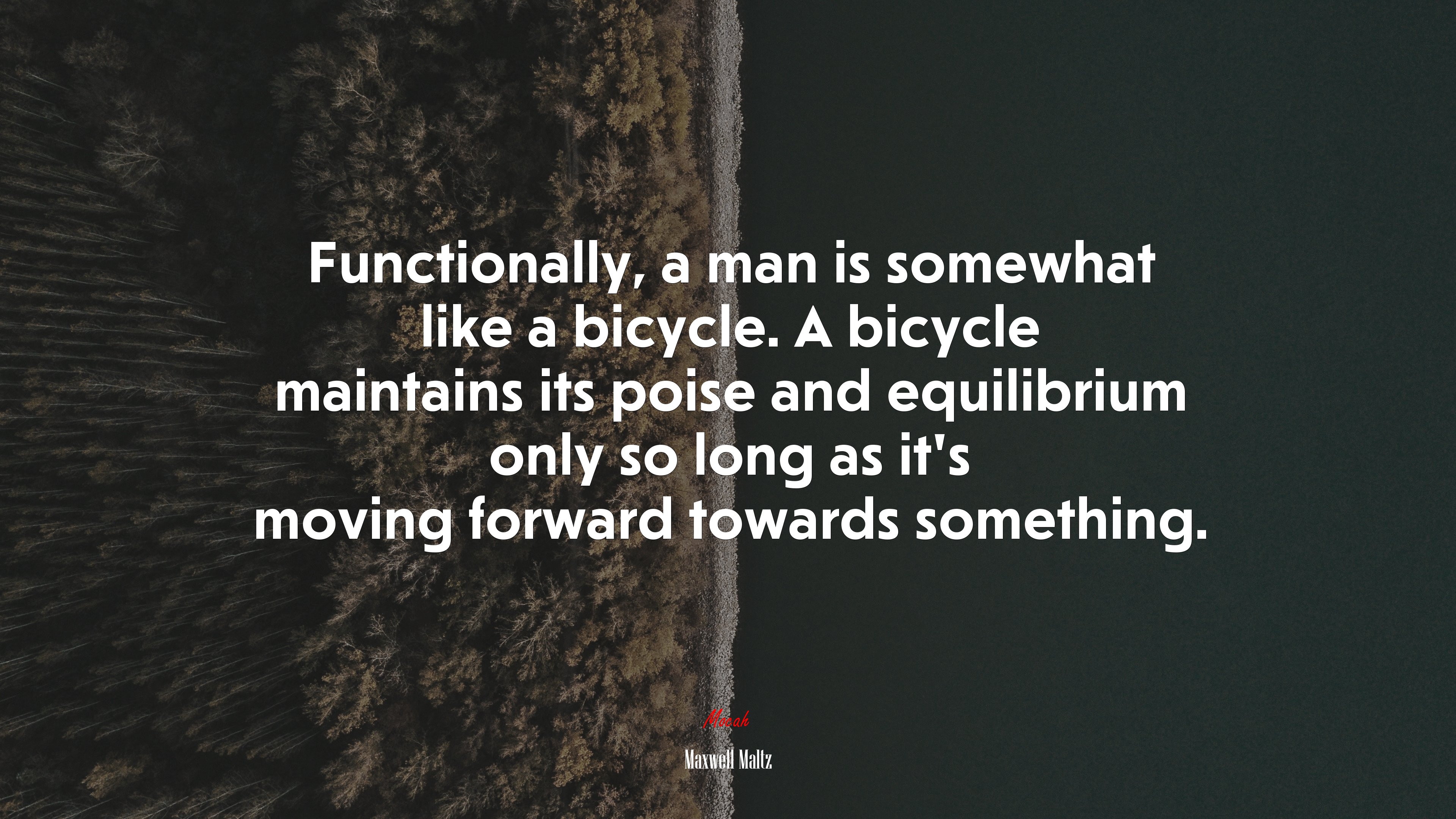 Functionally, a man is somewhat like a bicycle. A bicycle maintains its poise and equilibrium only so long as it’s moving forward towards something. | Maxwell Maltz quote HD Wallpaper