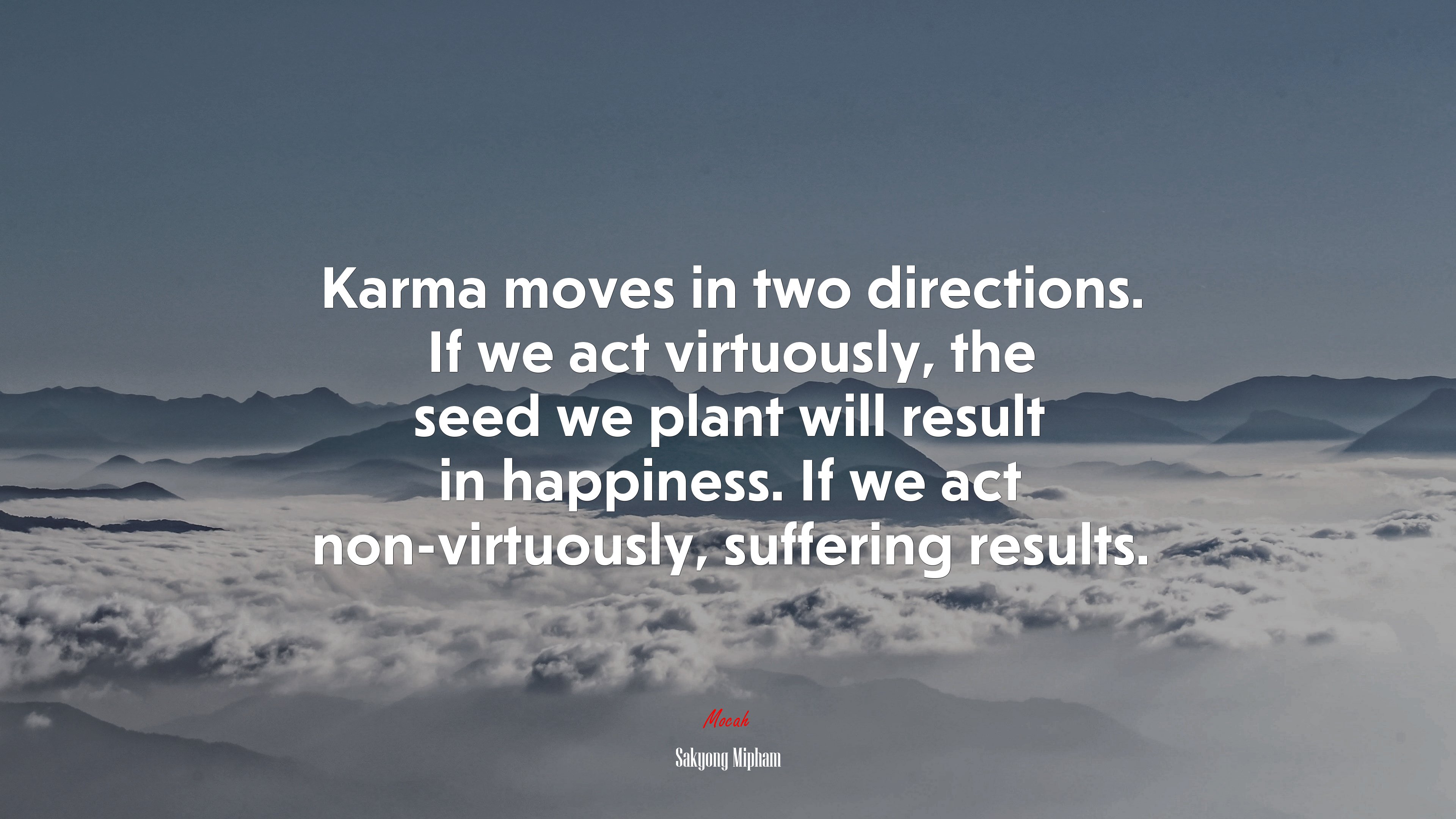 Karma moves in two directions. If we act virtuously, the seed we plant will result in happiness. If we act non-virtuously, suffering results. | Sakyong Mipham quote HD Wallpaper