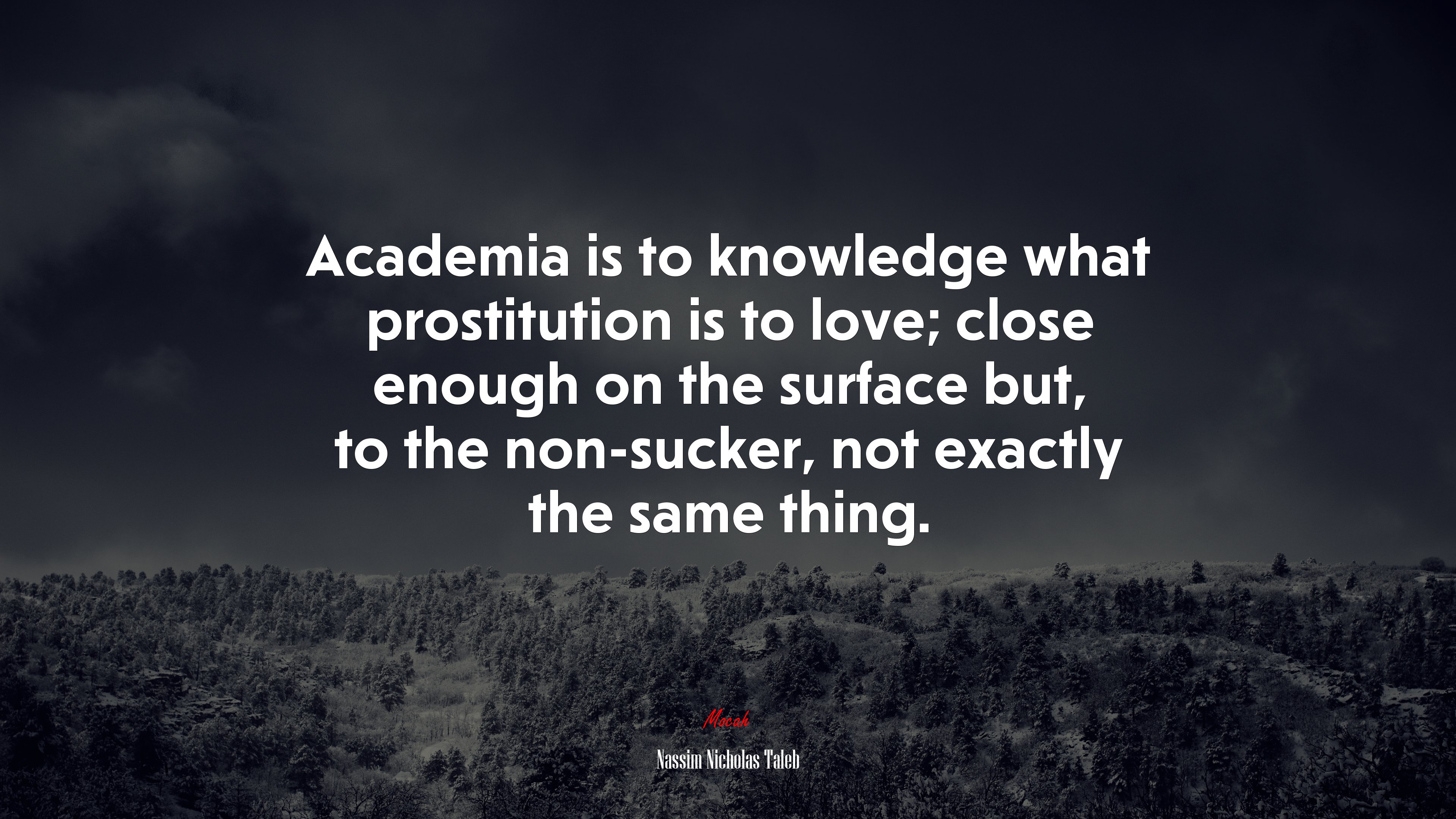Academia is to knowledge what prostitution is to love; close enough on the surface but, to the non-sucker, not exactly the same thing. | Nassim Nicholas Taleb quote HD Wallpaper