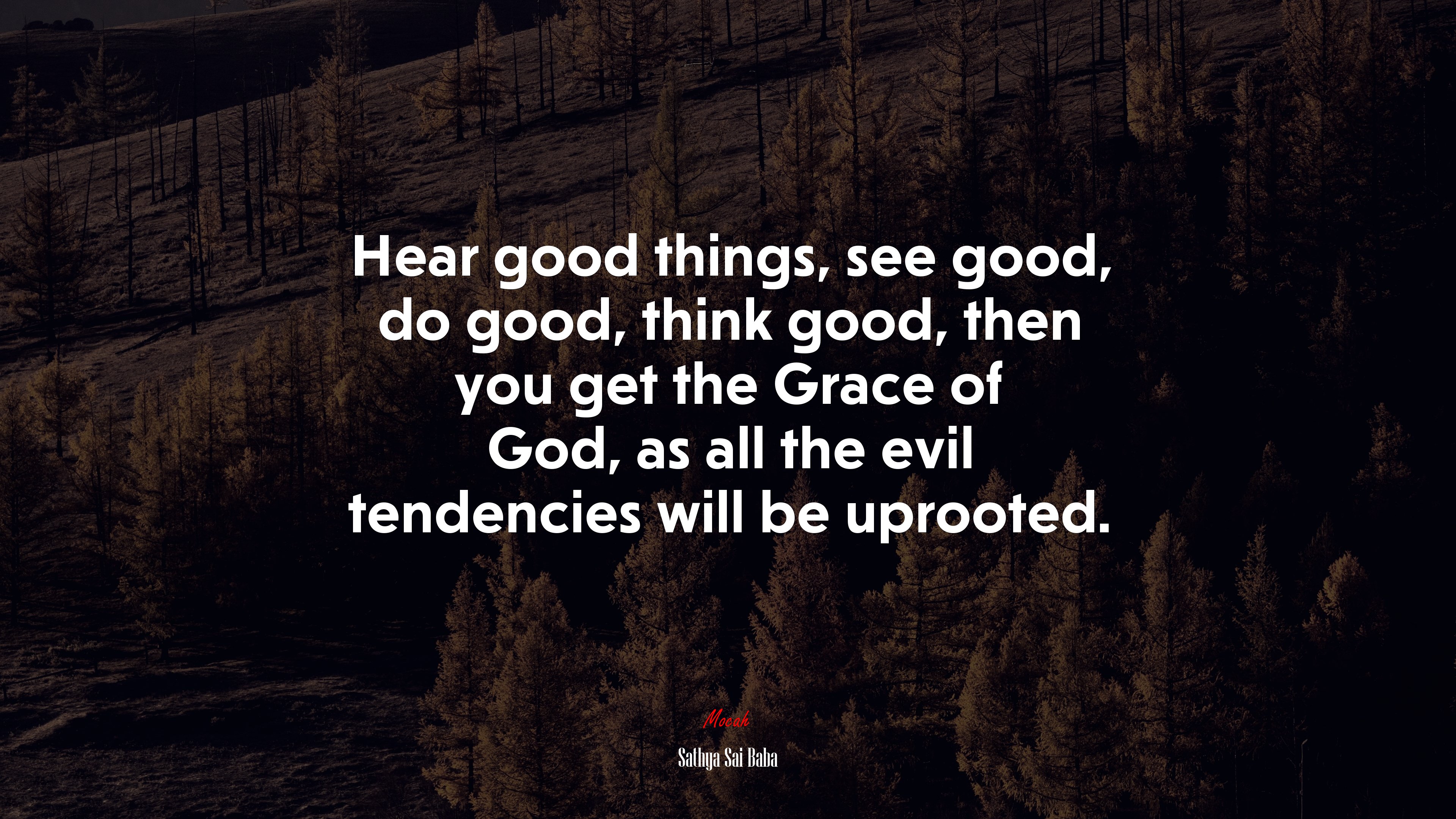 Hear good things, see good, do good, think good, then you get the Grace of God, as all the evil tendencies will be uprooted. | Sathya Sai Baba quote HD Wallpaper
