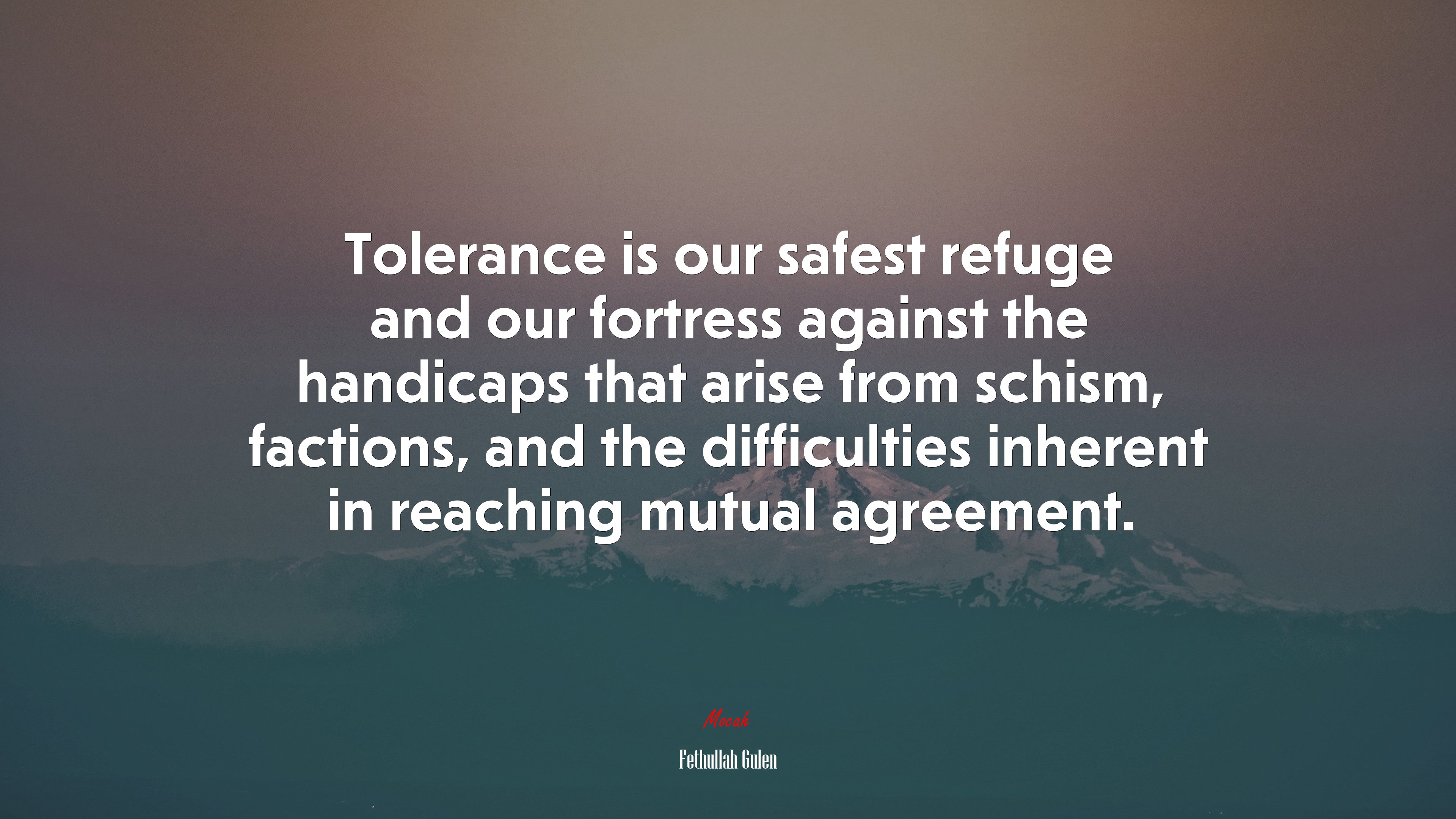 Tolerance is our safest refuge and our fortress against the handicaps that arise from schism, factions, and the difficulties inherent in reaching mutual agreement. | Fethullah Gulen quote HD Wallpaper