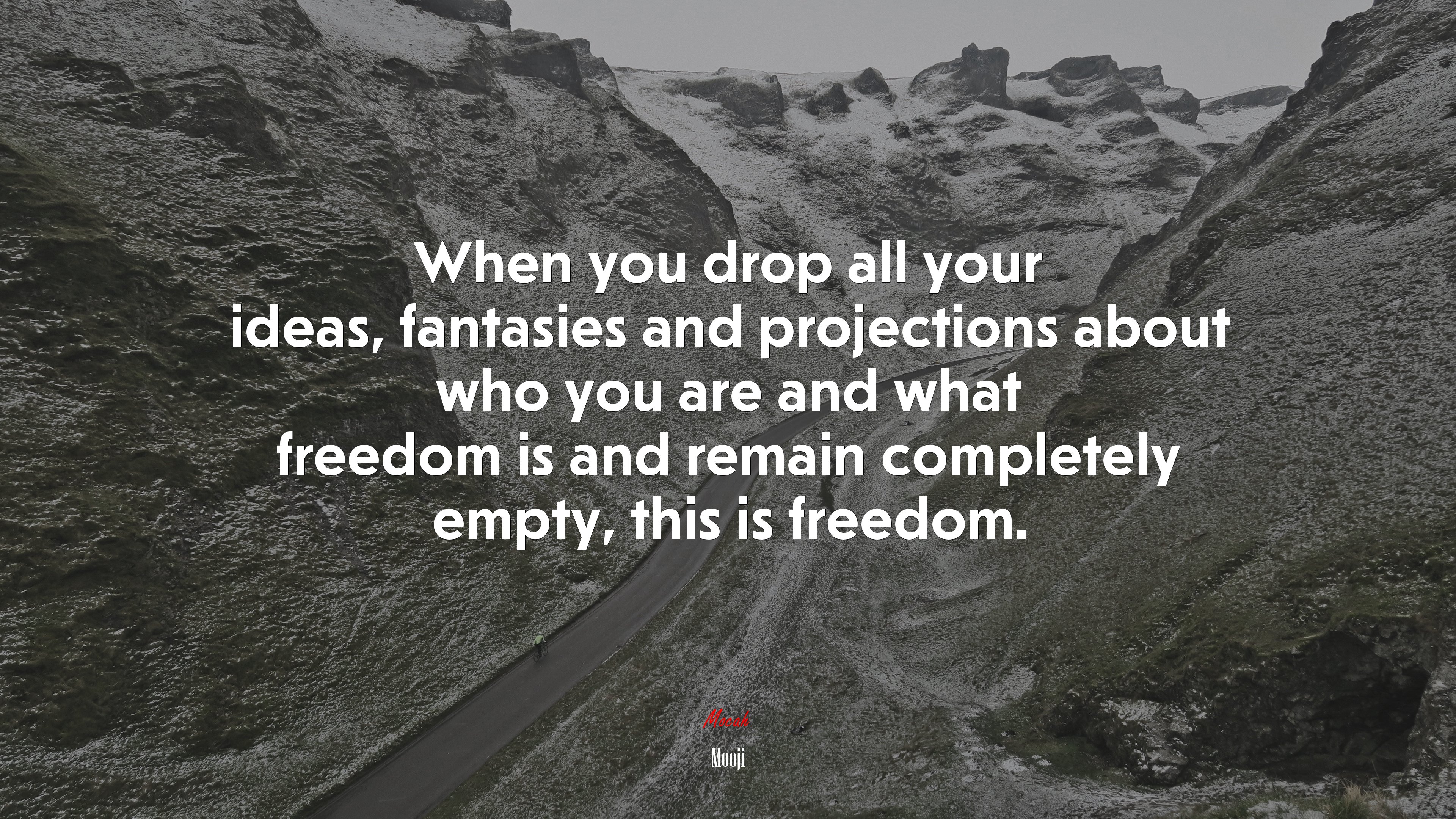 When you drop all your ideas, fantasies and projections about who you are and what freedom is and remain completely empty, this is freedom. | Mooji quote HD Wallpaper