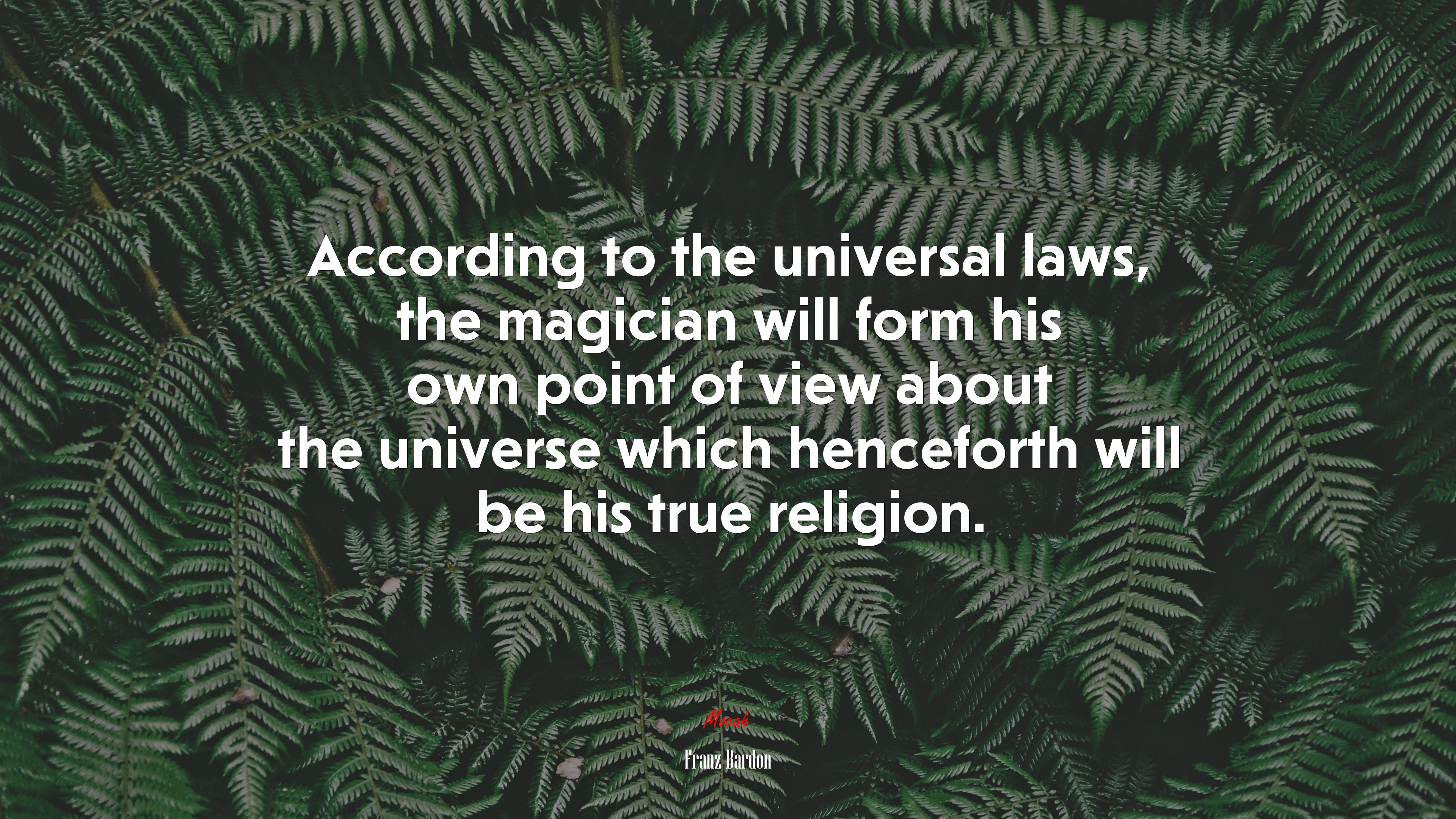 According to the universal laws, the magician will form his own point of view about the universe which henceforth will be his true religion. | Franz Bardon quote HD Wallpaper