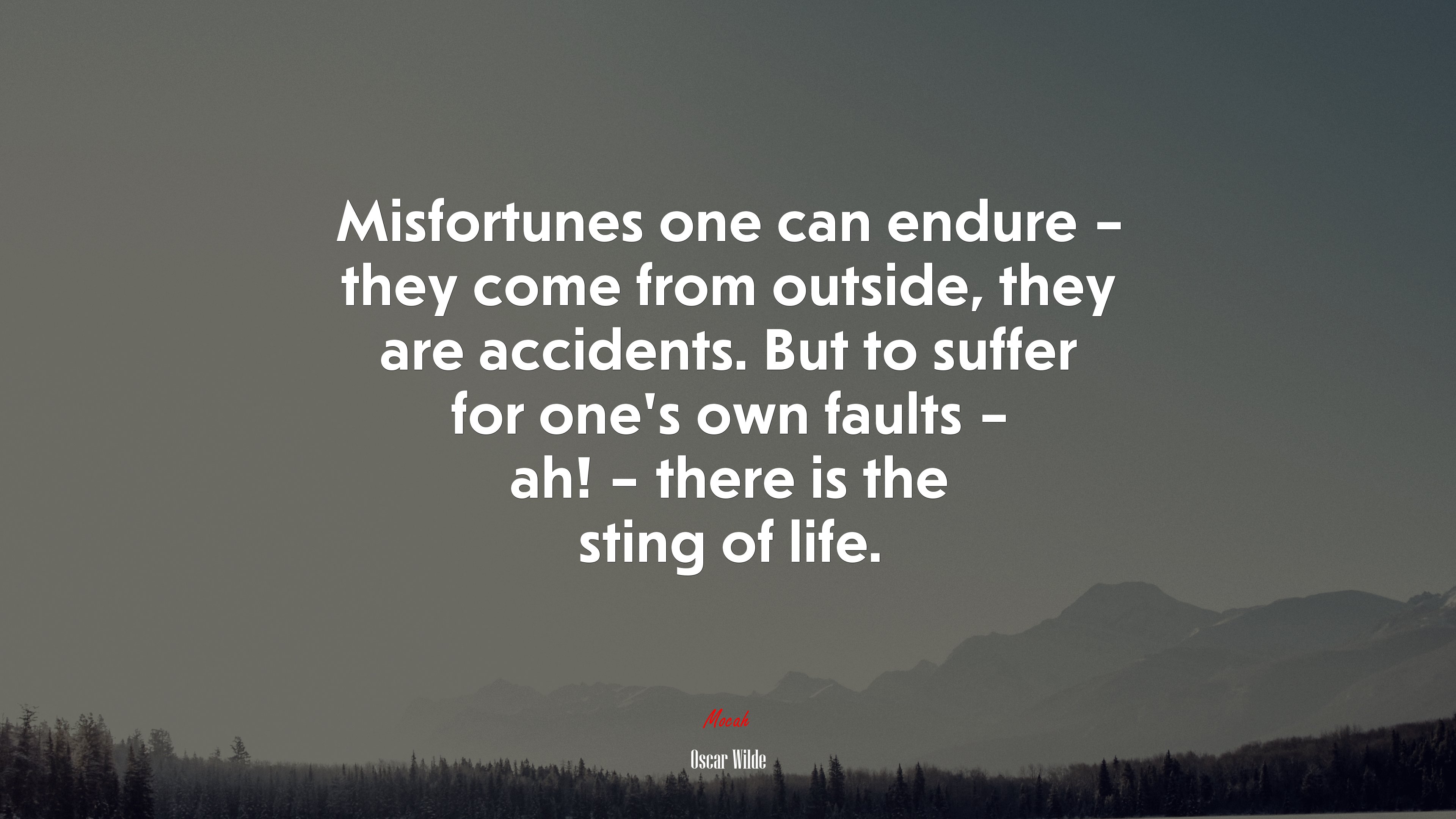 Misfortunes one can endure – they come from outside, they are accidents. But to suffer for one’s own faults – ah! – there is the sting of life. | Oscar Wilde quote HD Wallpaper