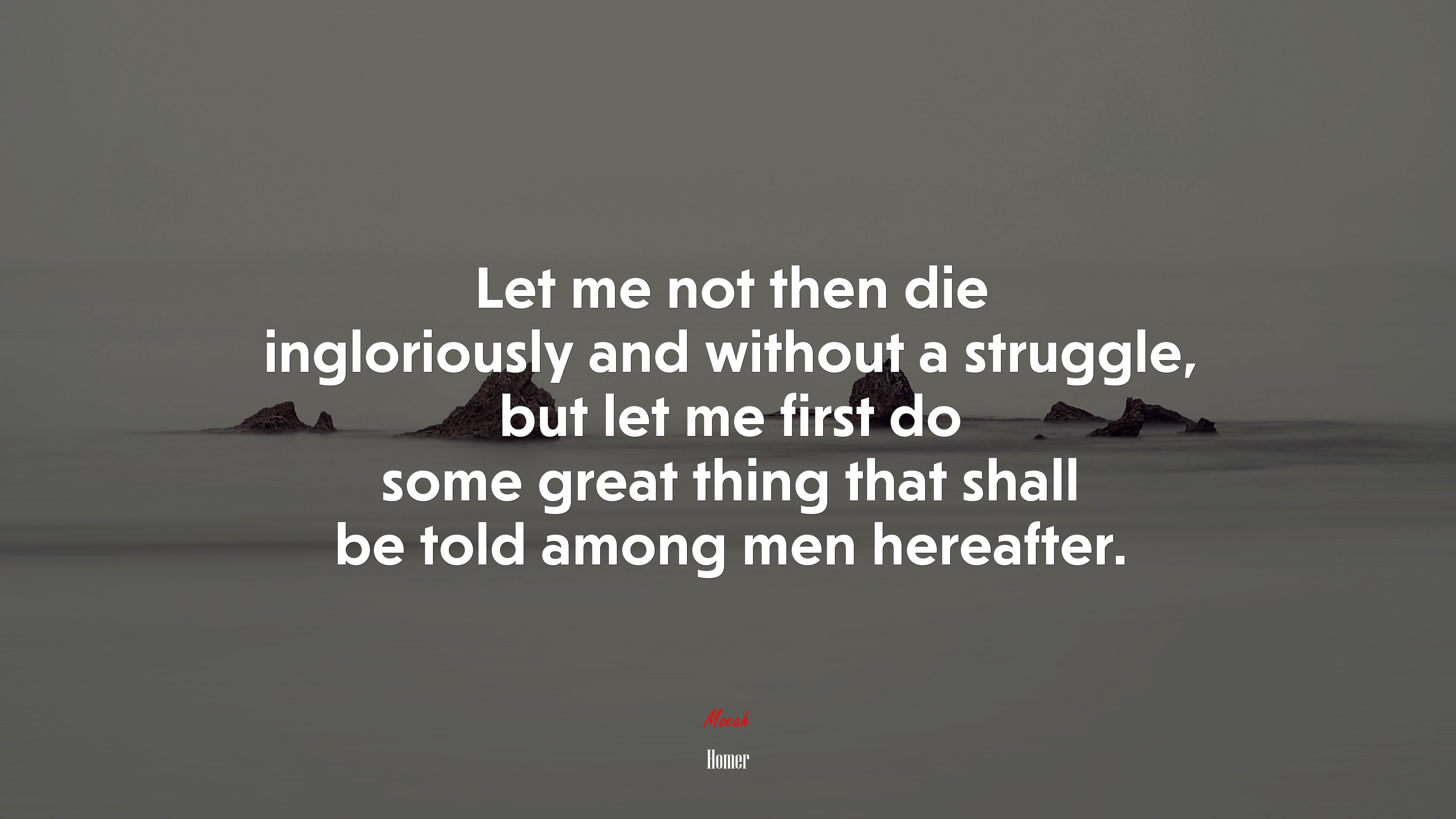Let me not then die ingloriously and without a struggle, but let me first do some great thing that shall be told among men hereafter. | Homer quote HD Wallpaper