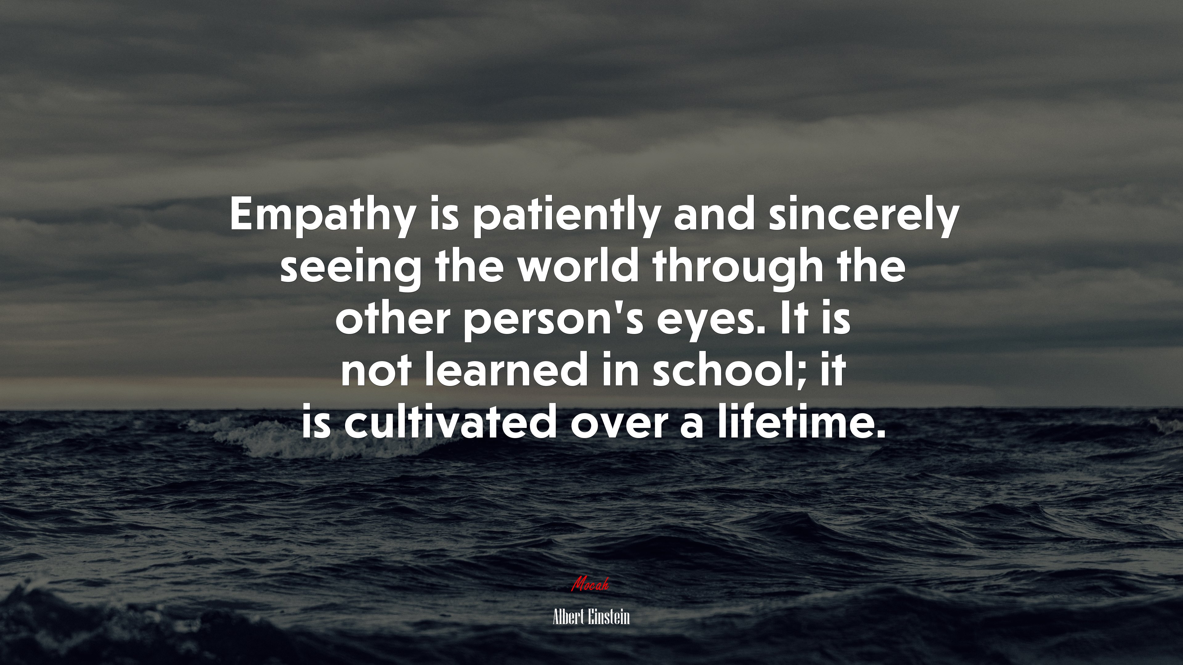 Empathy is patiently and sincerely seeing the world through the other person’s eyes. It is not learned in school; it is cultivated over a lifetime. | Albert Einstein quote HD Wallpaper