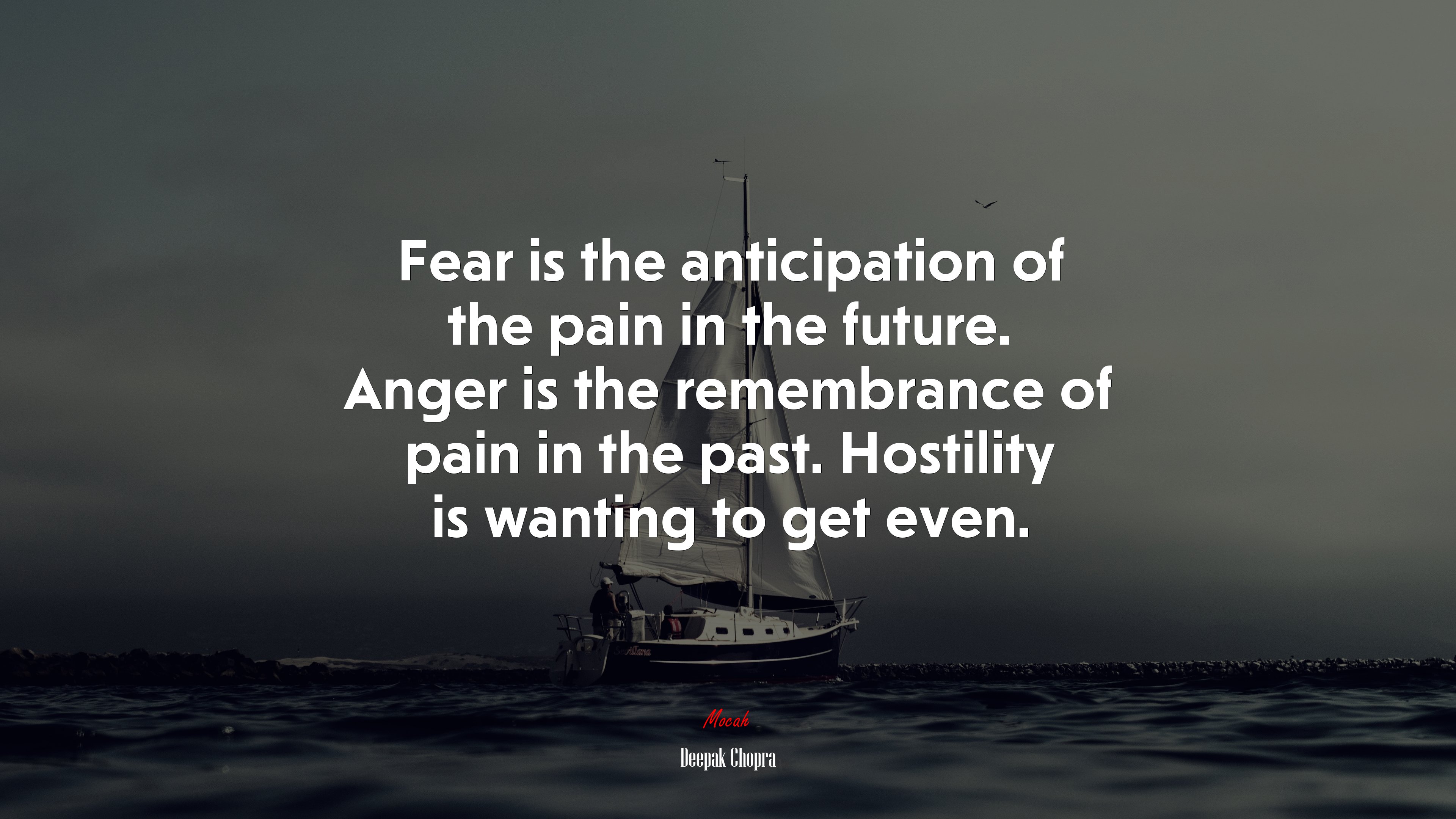 Fear is the anticipation of the pain in the future. Anger is the remembrance of pain in the past. Hostility is wanting to get even. | Deepak Chopra quote HD Wallpaper