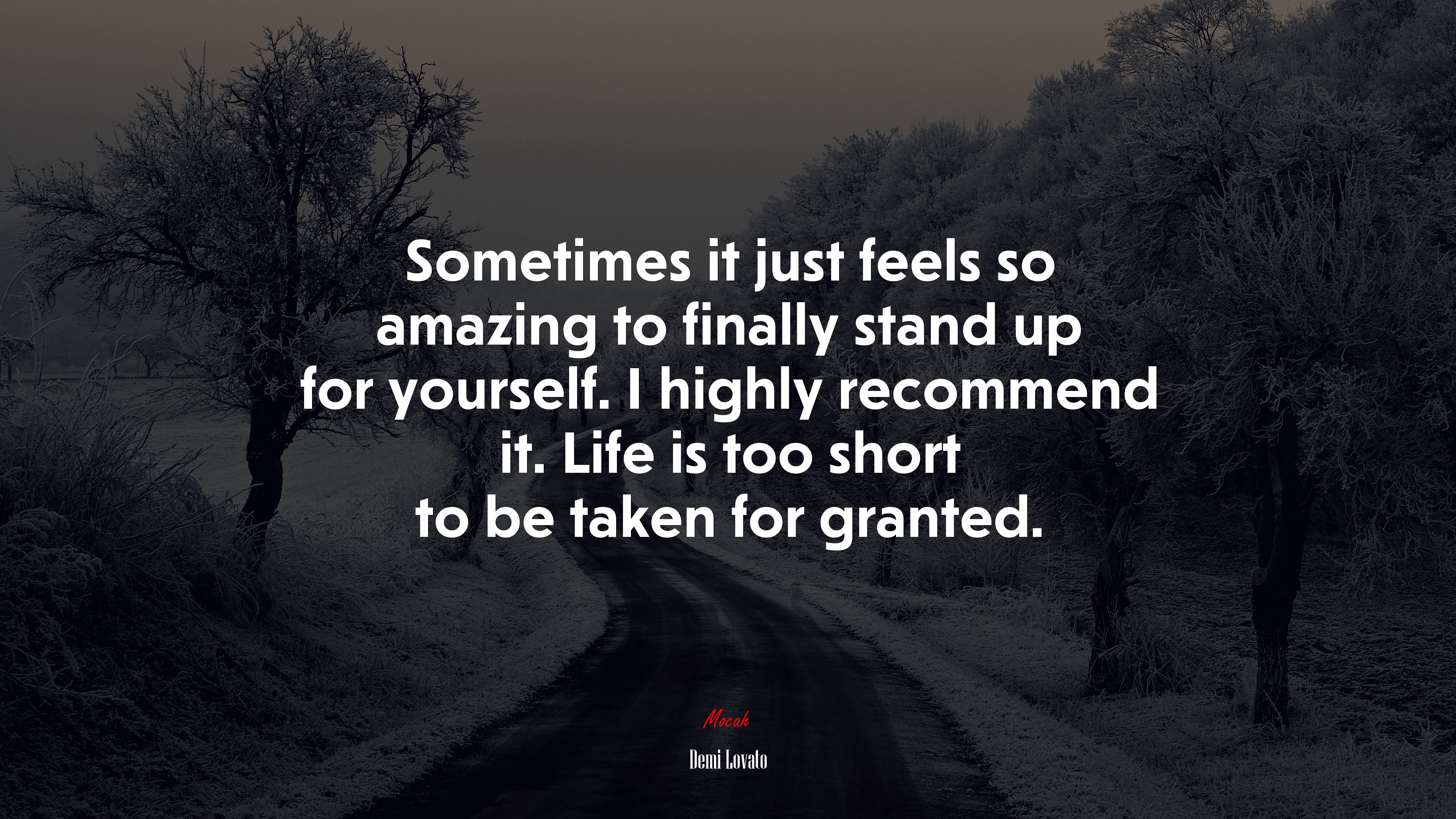 Sometimes it just feels so amazing to finally stand up for yourself. I highly recommend it. Life is too short to be taken for granted. | Demi Lovato quote HD Wallpaper