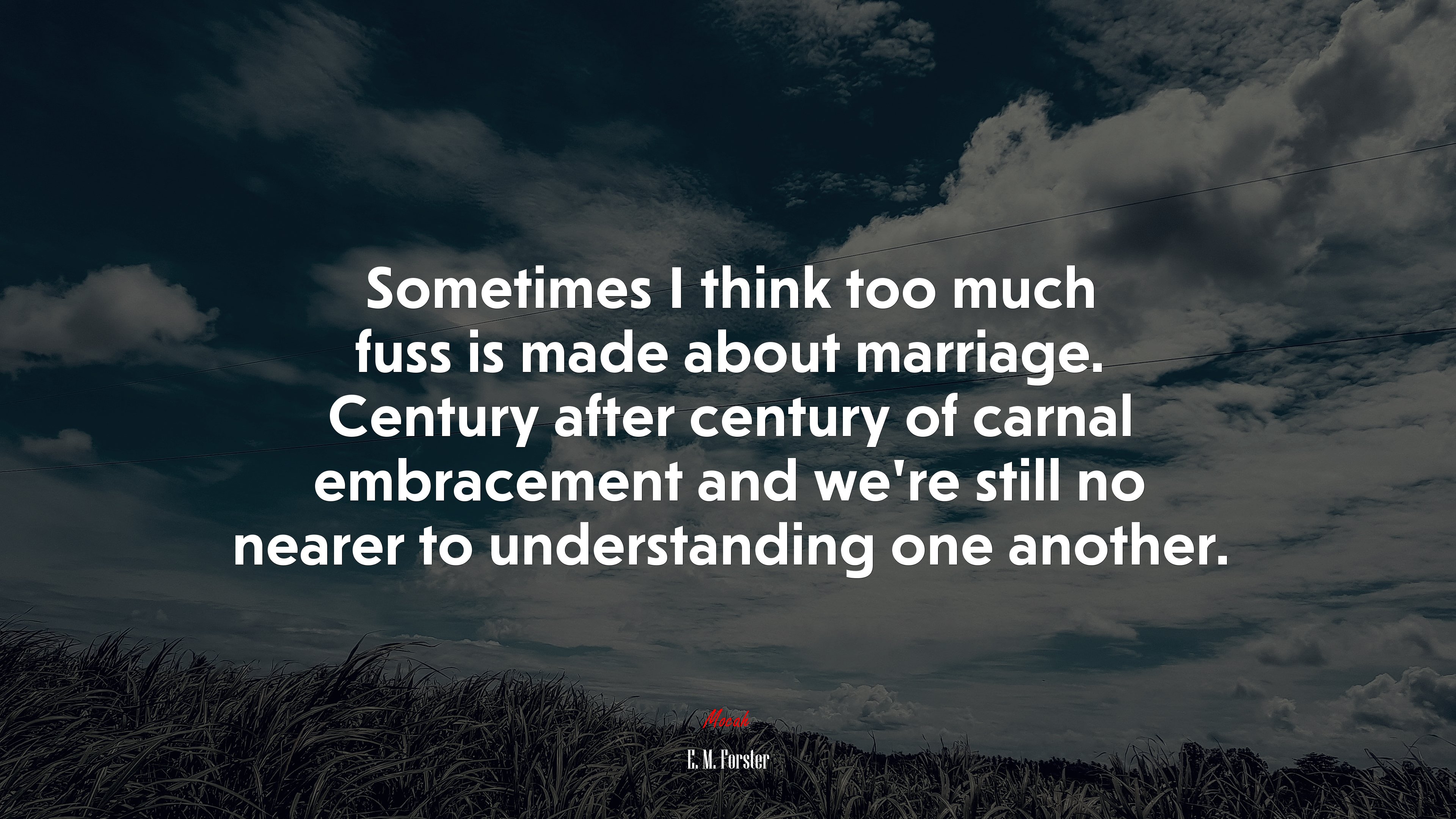 Sometimes I think too much fuss is made about marriage. Century after century of carnal embracement and we’re still no nearer to understanding one another. | E. M. Forster quote HD Wallpaper
