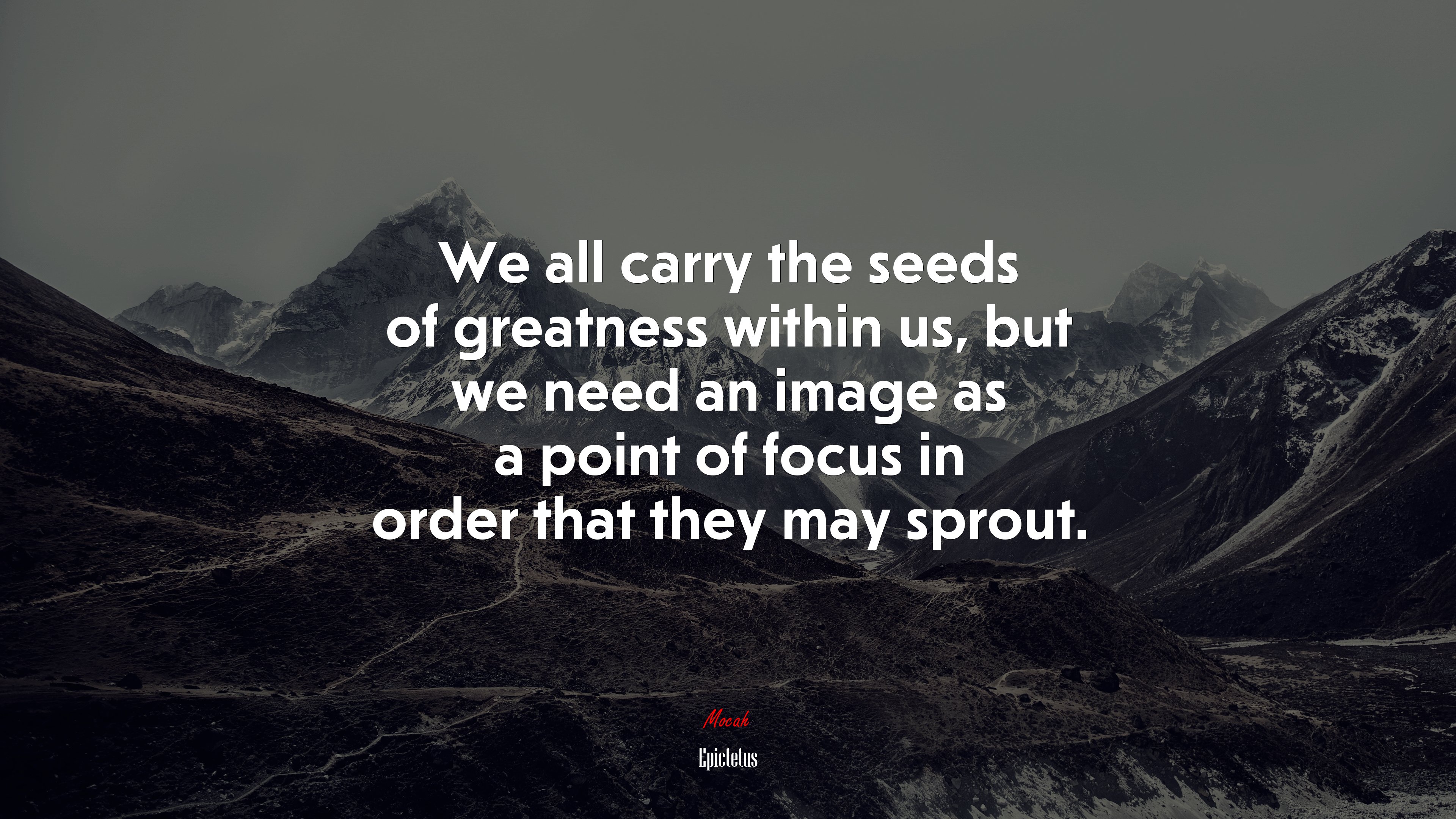 We all carry the seeds of greatness within us, but we need an image as a point of focus in order that they may sprout. | Epictetus quote HD Wallpaper