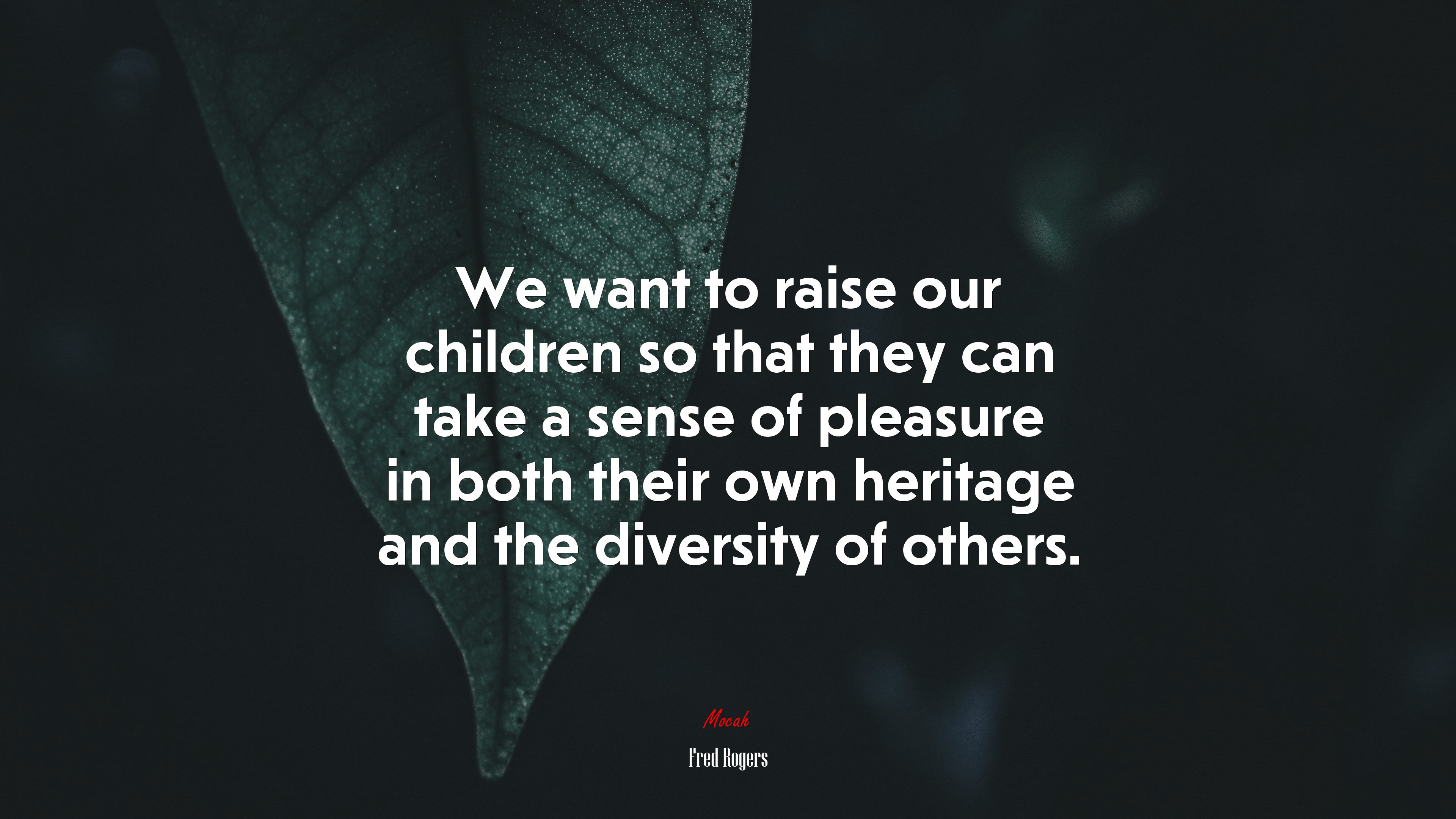 We want to raise our children so that they can take a sense of pleasure in both their own heritage and the diversity of others. | Fred Rogers quote HD Wallpaper