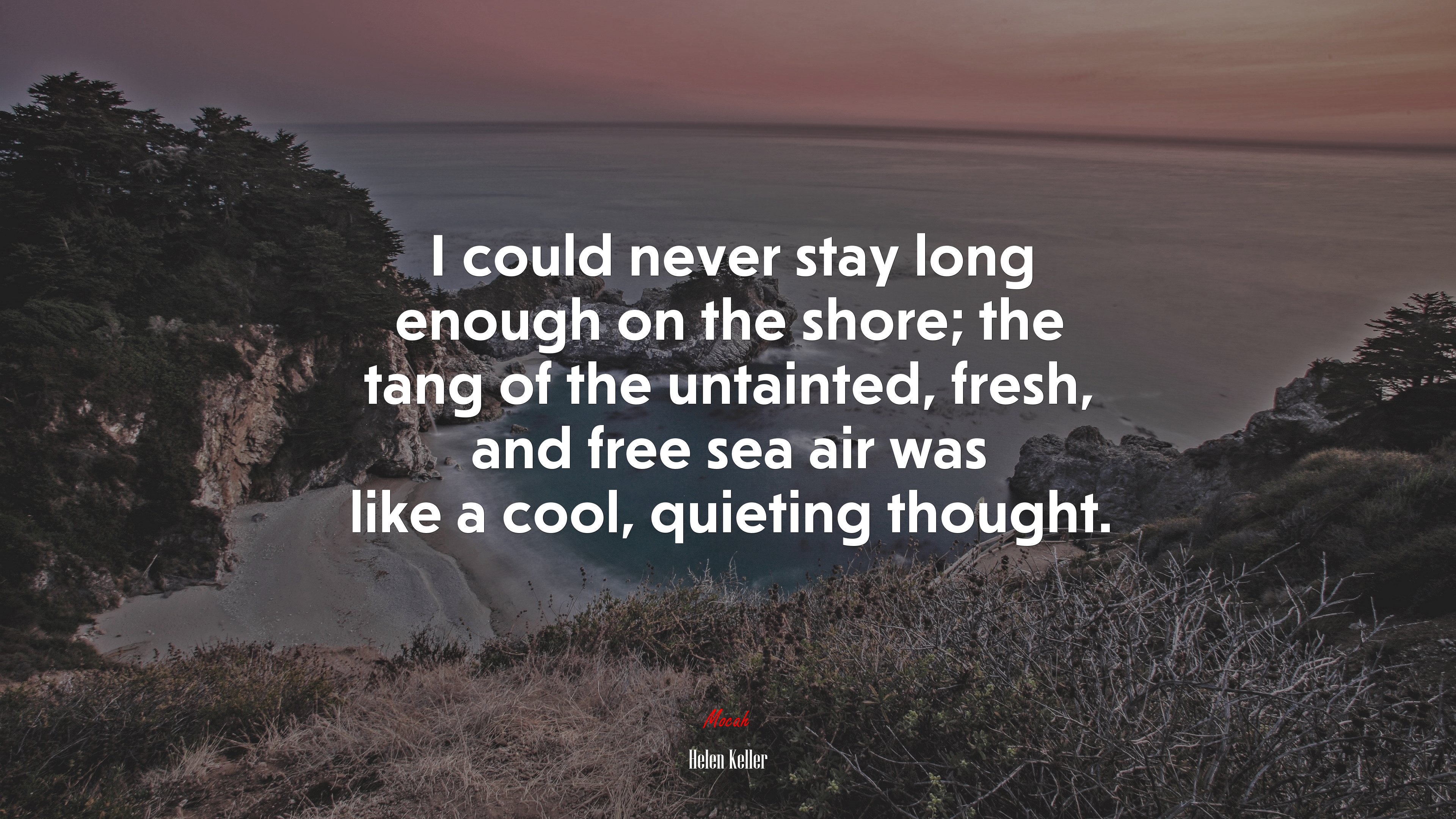 I could never stay long enough on the shore; the tang of the untainted, fresh, and free sea air was like a cool, quieting thought. | Helen Keller quote HD Wallpaper