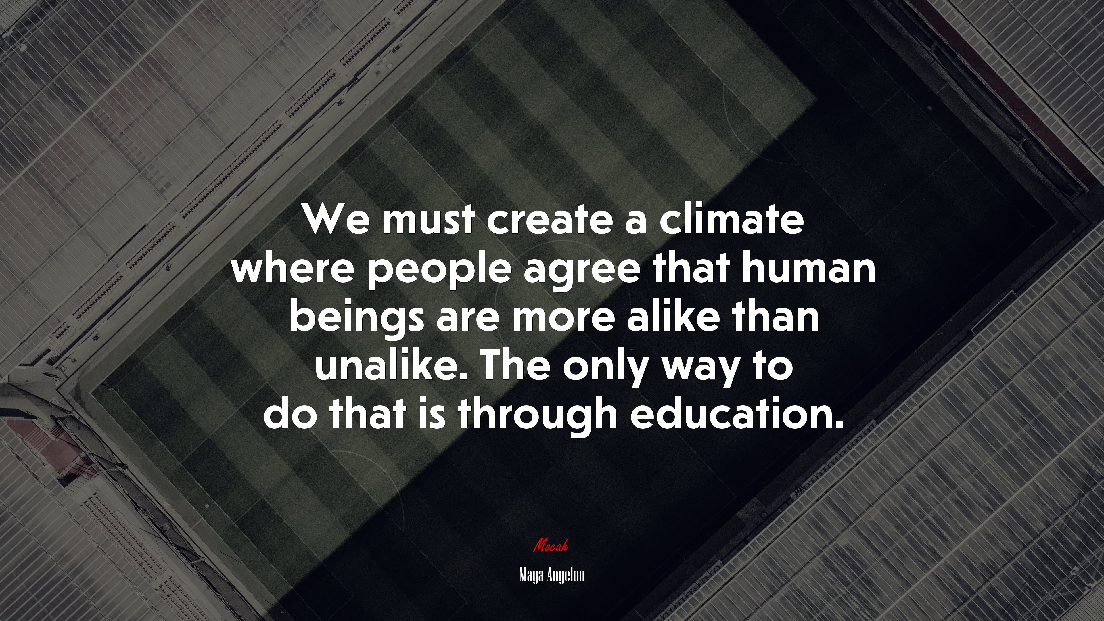 We must create a climate where people agree that human beings are more alike than unalike. The only way to do that is through education. | Maya Angelou quote HD Wallpaper