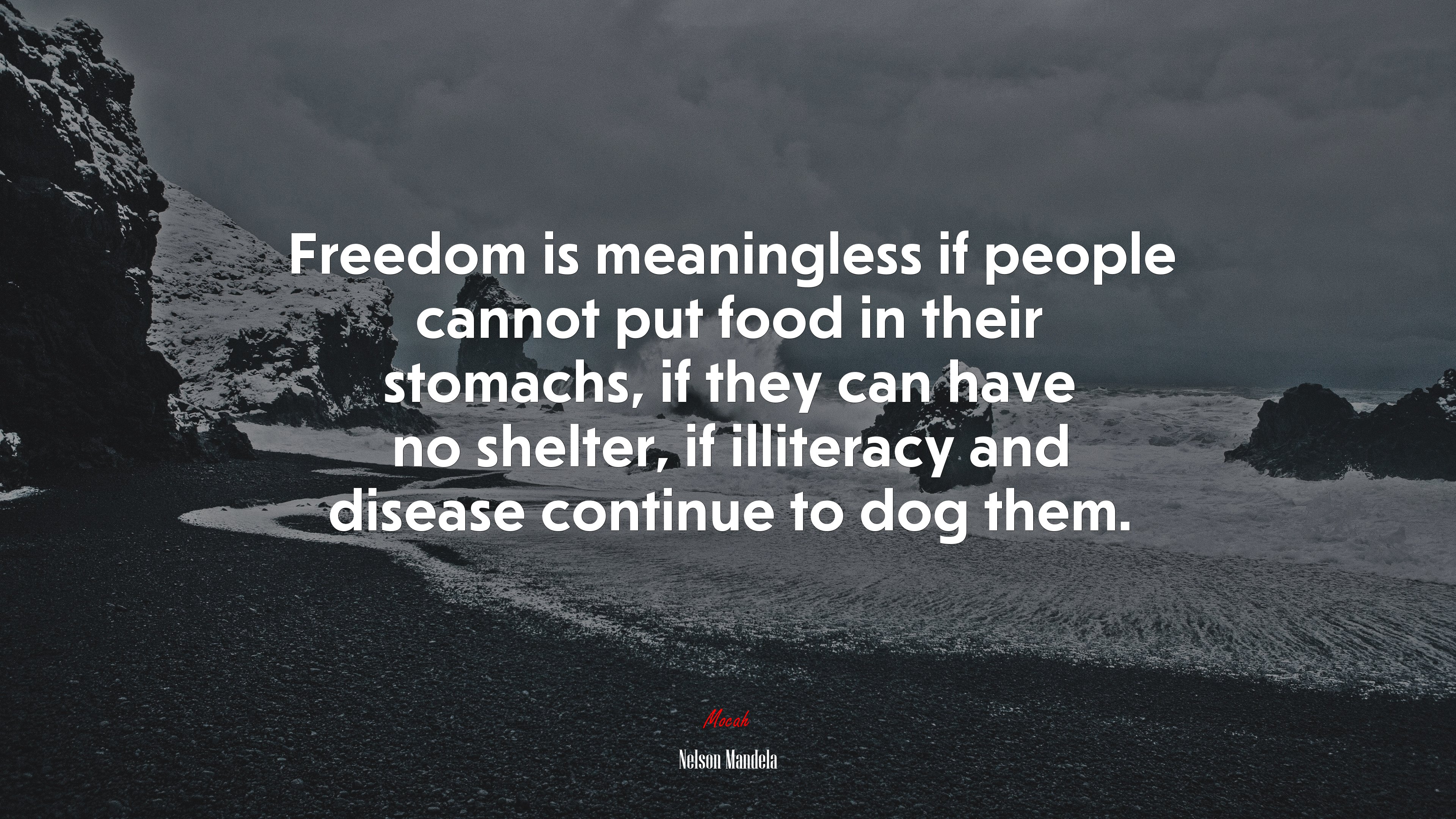 Freedom is meaningless if people cannot put food in their stomachs, if they can have no shelter, if illiteracy and disease continue to dog them. | Nelson Mandela quote HD Wallpaper