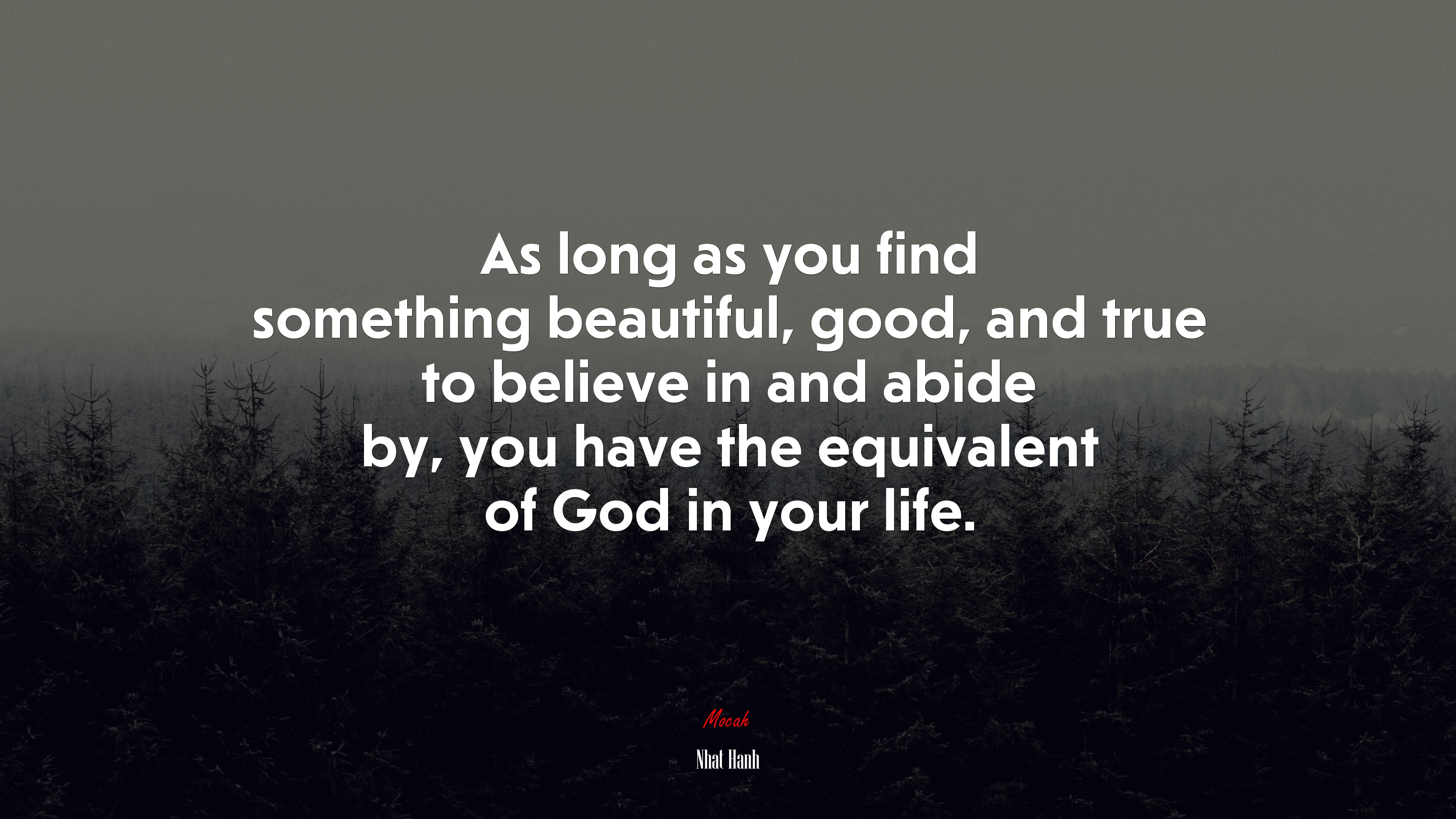 As long as you find something beautiful, good, and true to believe in and abide by, you have the equivalent of God in your life. | Nhat Hanh quote HD Wallpaper