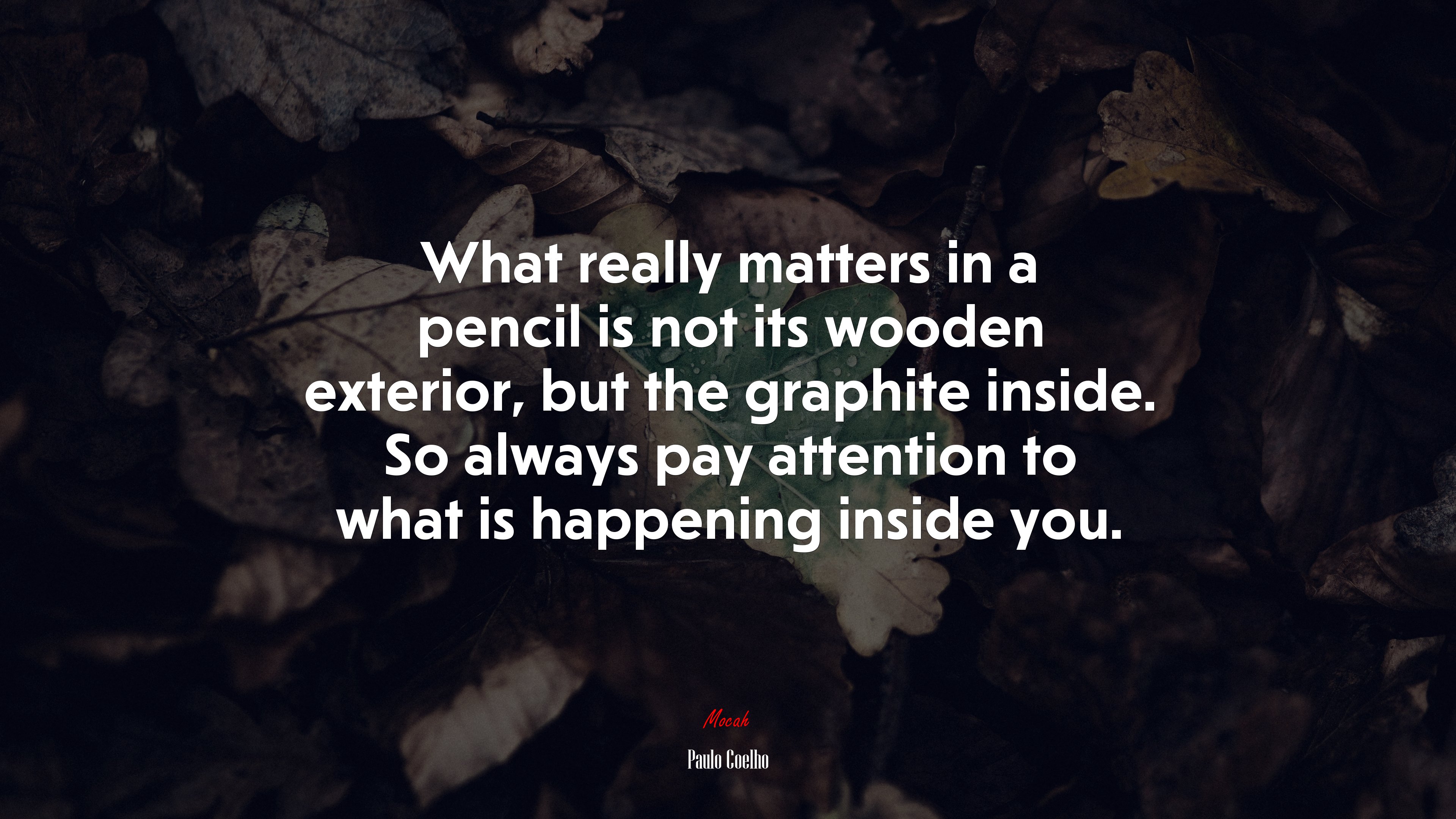 What really matters in a pencil is not its wooden exterior, but the graphite inside. So always pay attention to what is happening inside you. | Paulo Coelho quote HD Wallpaper