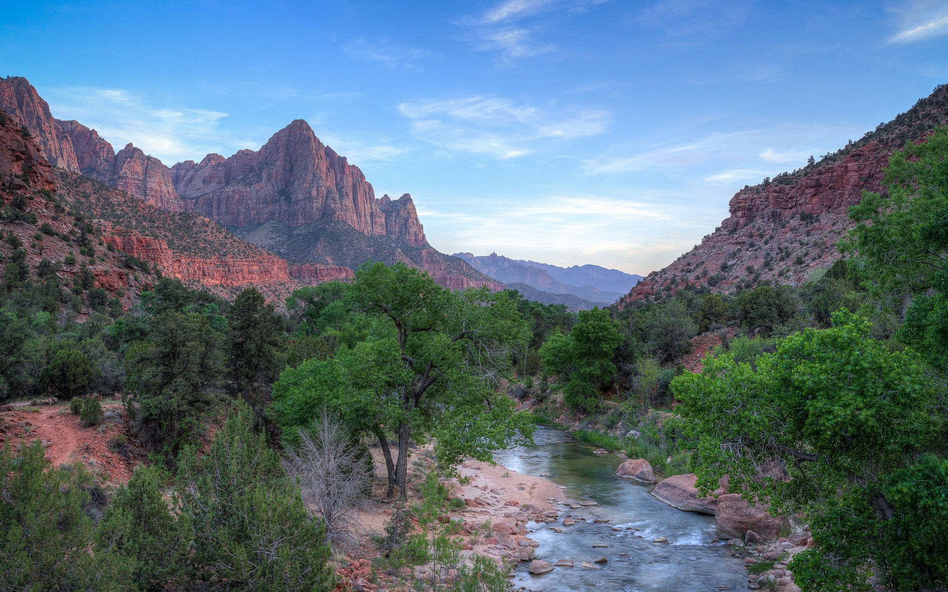 Zion National Park with Virgin River and Mountains HD Wallpaper