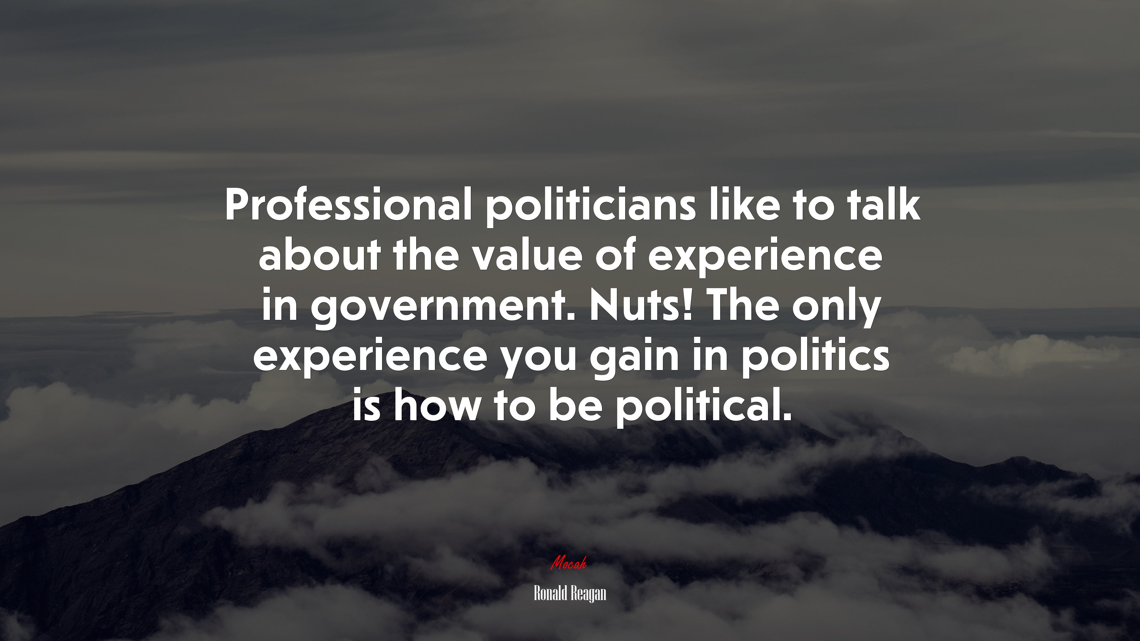 Professional politicians like to talk about the value of experience in government. Nuts! The only experience you gain in politics is how to be political. | Ronald Reagan quote HD Wallpaper