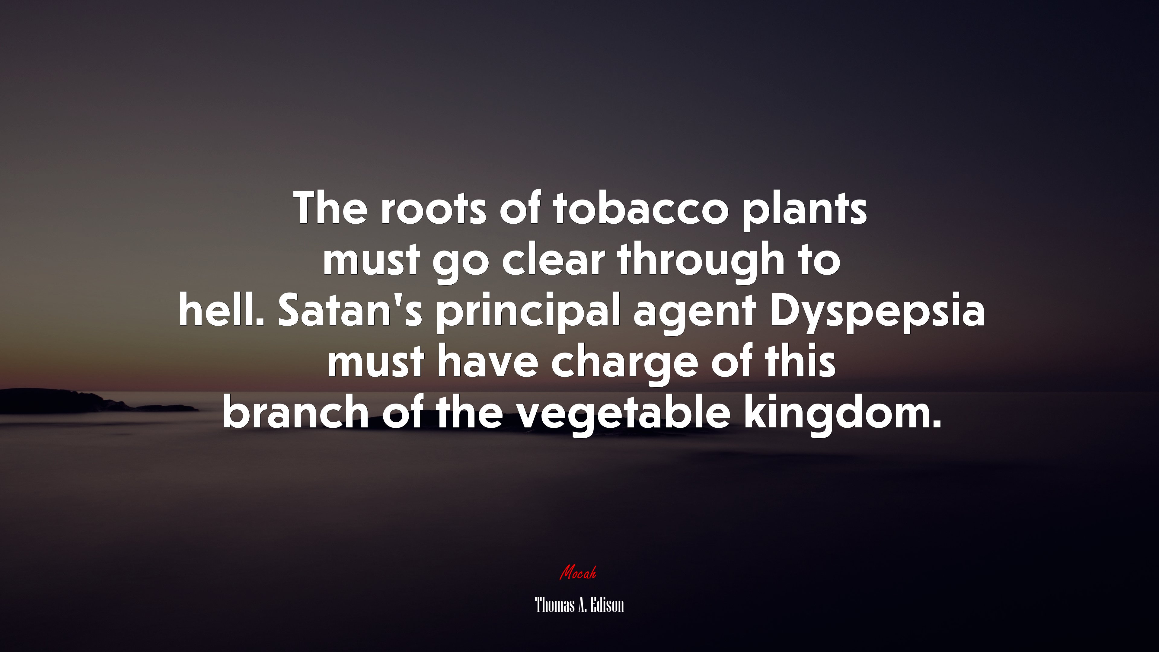 The roots of tobacco plants must go clear through to hell. Satan’s principal agent Dyspepsia must have charge of this branch of the vegetable kingdom. | Thomas A. Edison quote HD Wallpaper