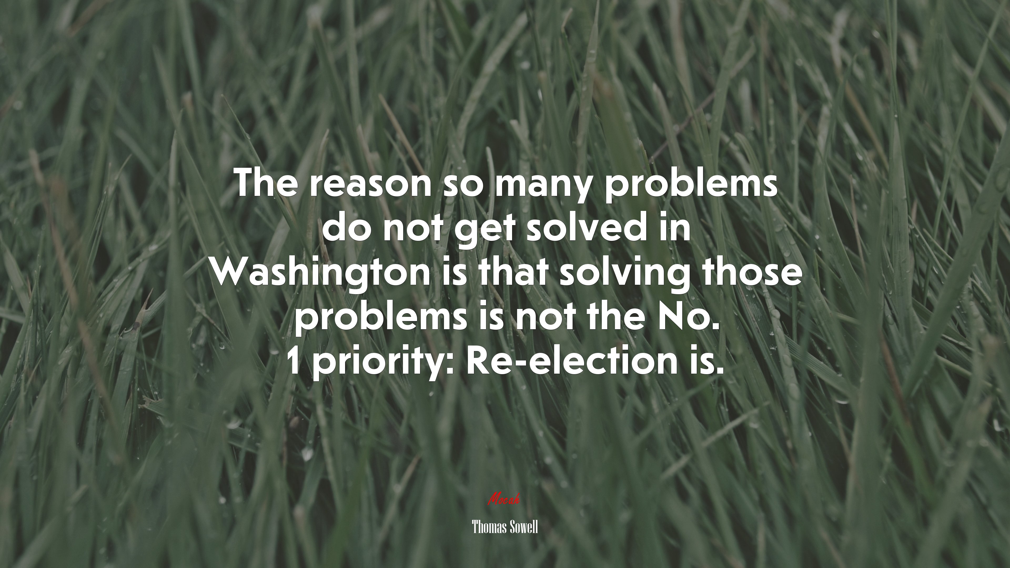 The reason so many problems do not get solved in Washington is that solving those problems is not the No. 1 priority: Re-election is. | Thomas Sowell quote HD Wallpaper