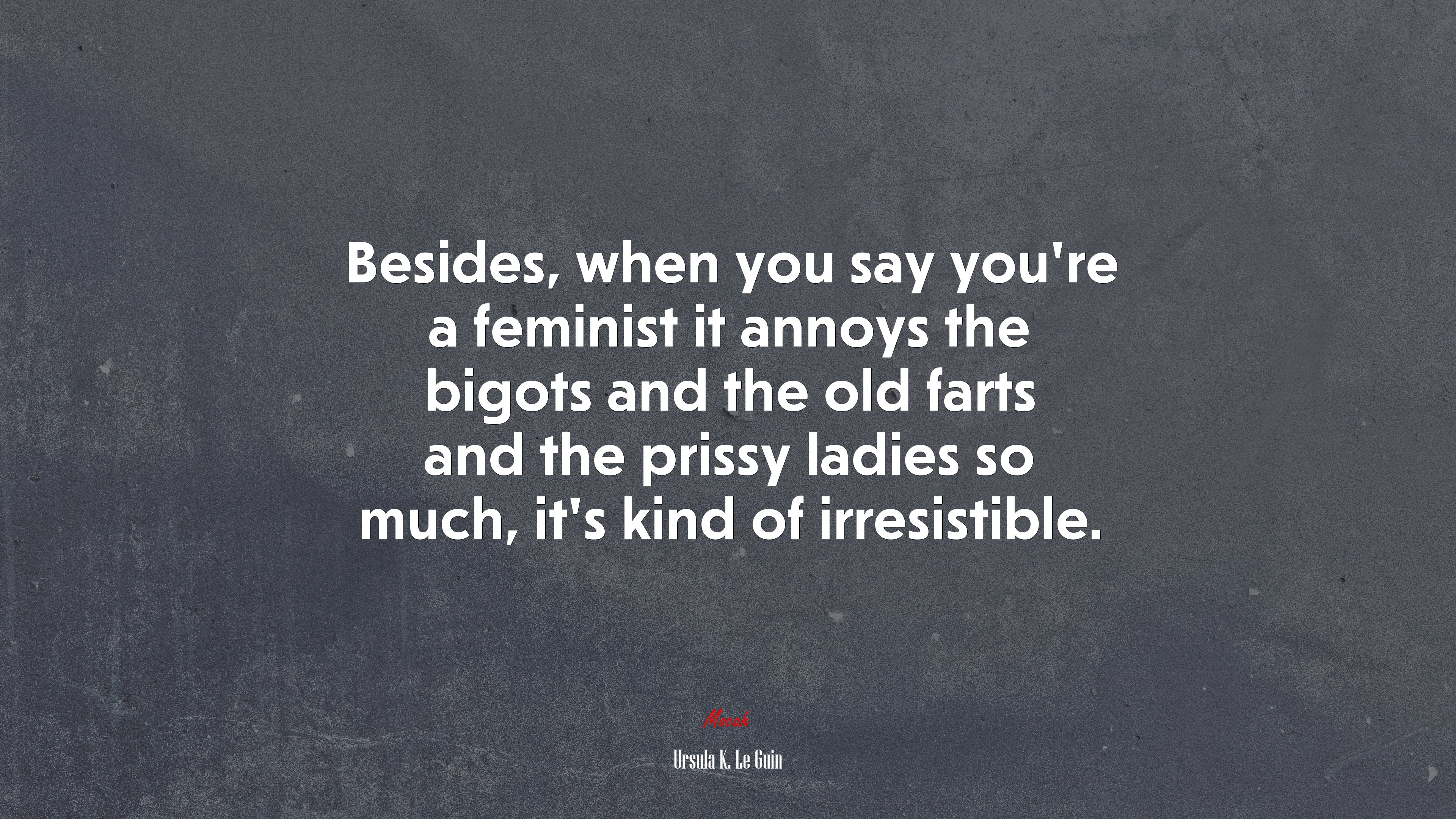 Besides, when you say you’re a feminist it annoys the bigots and the old farts and the prissy ladies so much, it’s kind of irresistible. | Ursula K. Le Guin quote HD Wallpaper