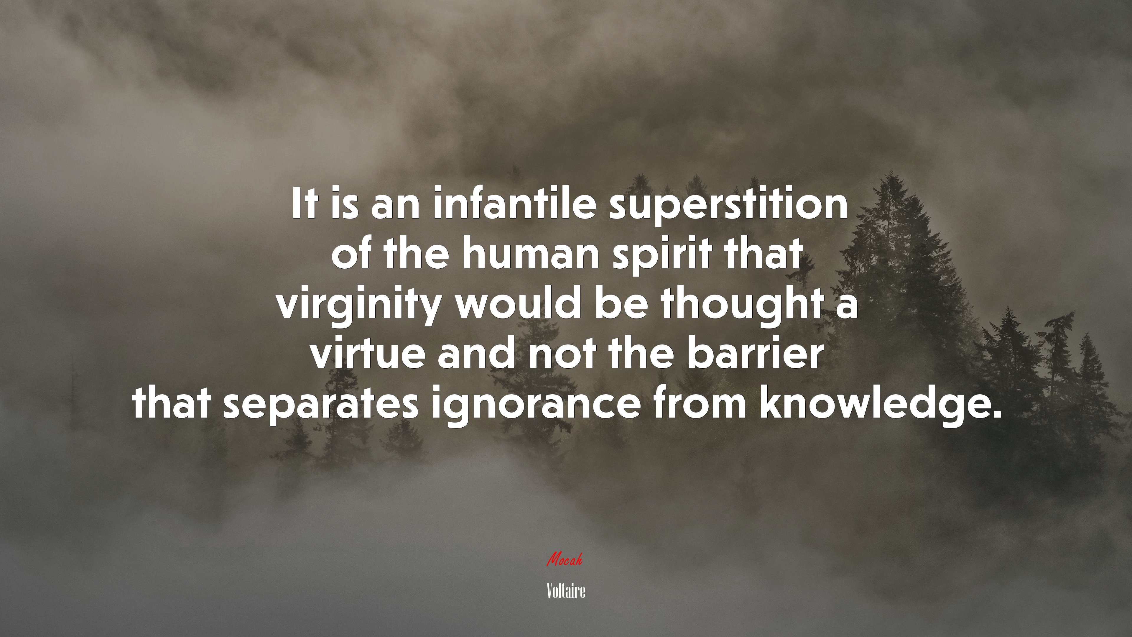 It is an infantile superstition of the human spirit that virginity would be thought a virtue and not the barrier that separates ignorance from knowledge. | Voltaire quote HD Wallpaper