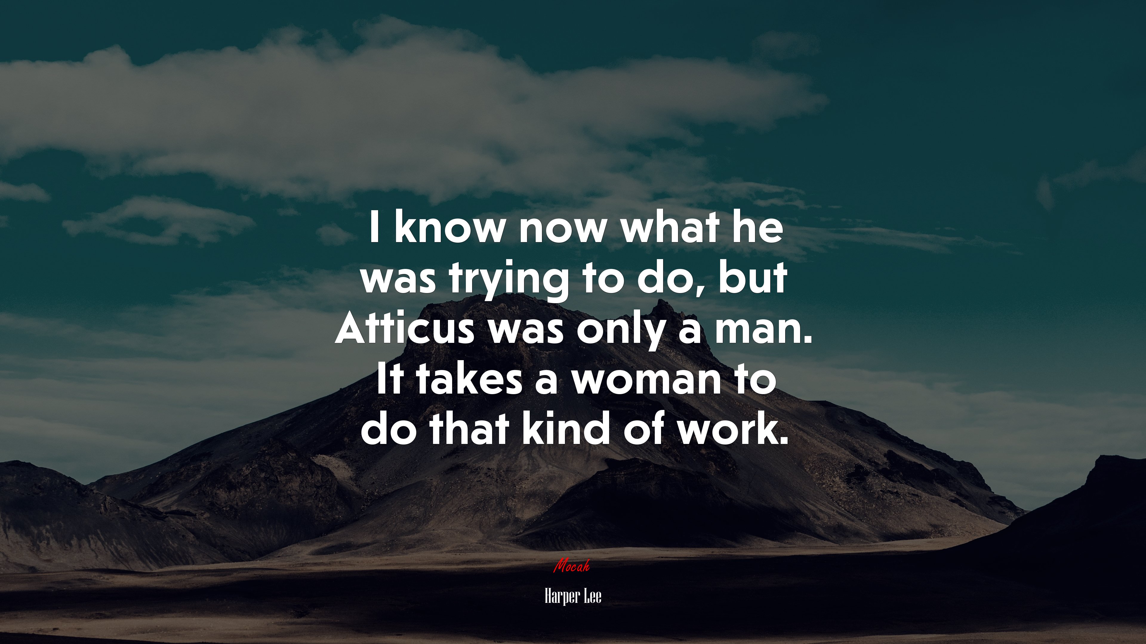 I know now what he was trying to do, but Atticus was only a man. It takes a woman to do that kind of work. | Harper Lee quote HD Wallpaper
