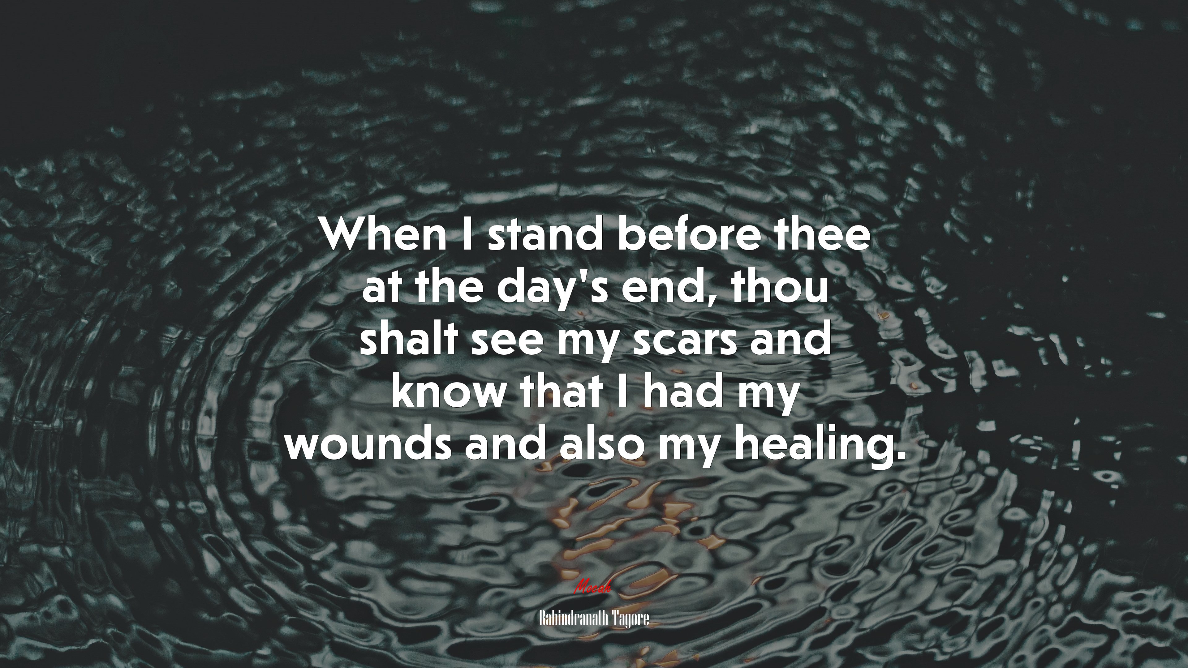 When I stand before thee at the day’s end, thou shalt see my scars and know that I had my wounds and also my healing. | Rabindranath Tagore quote HD Wallpaper
