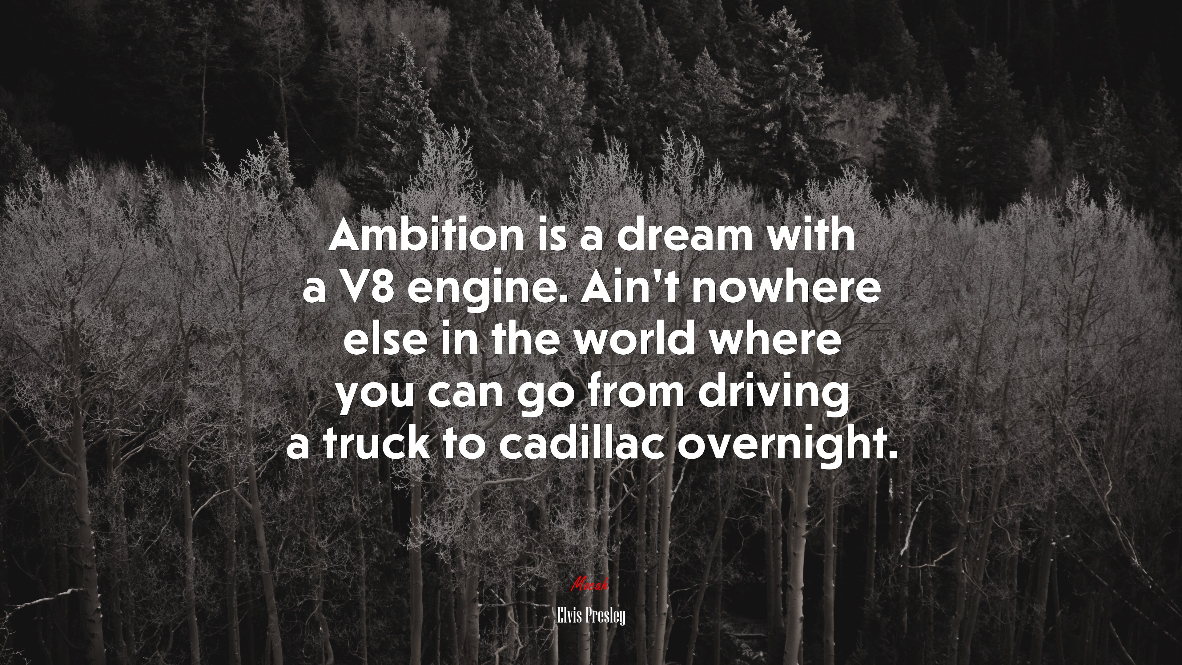 Ambition is a dream with a V8 engine. Ain’t nowhere else in the world where you can go from driving a truck to cadillac overnight. | Elvis Presley quote HD Wallpaper