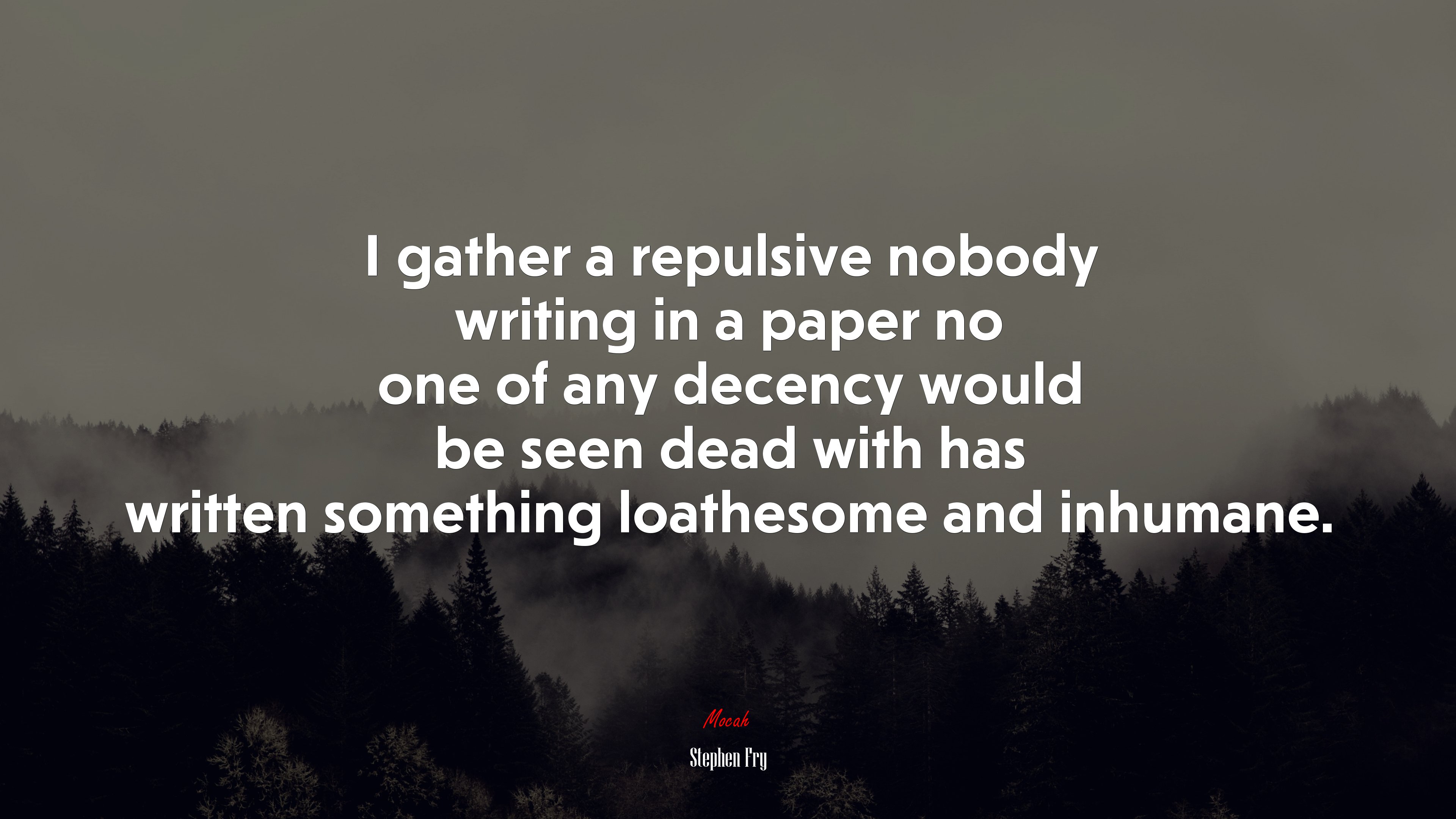 I gather a repulsive nobody writing in a paper no one of any decency would be seen dead with has written something loathesome and inhumane. | Stephen Fry quote HD Wallpaper