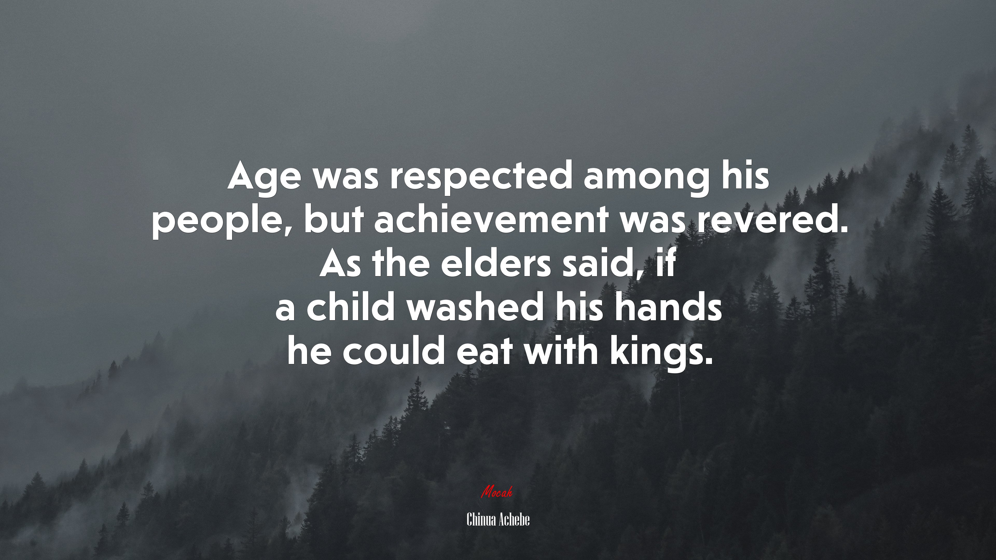 Age was respected among his people, but achievement was revered. As the elders said, if a child washed his hands he could eat with kings. | Chinua Achebe quote HD Wallpaper