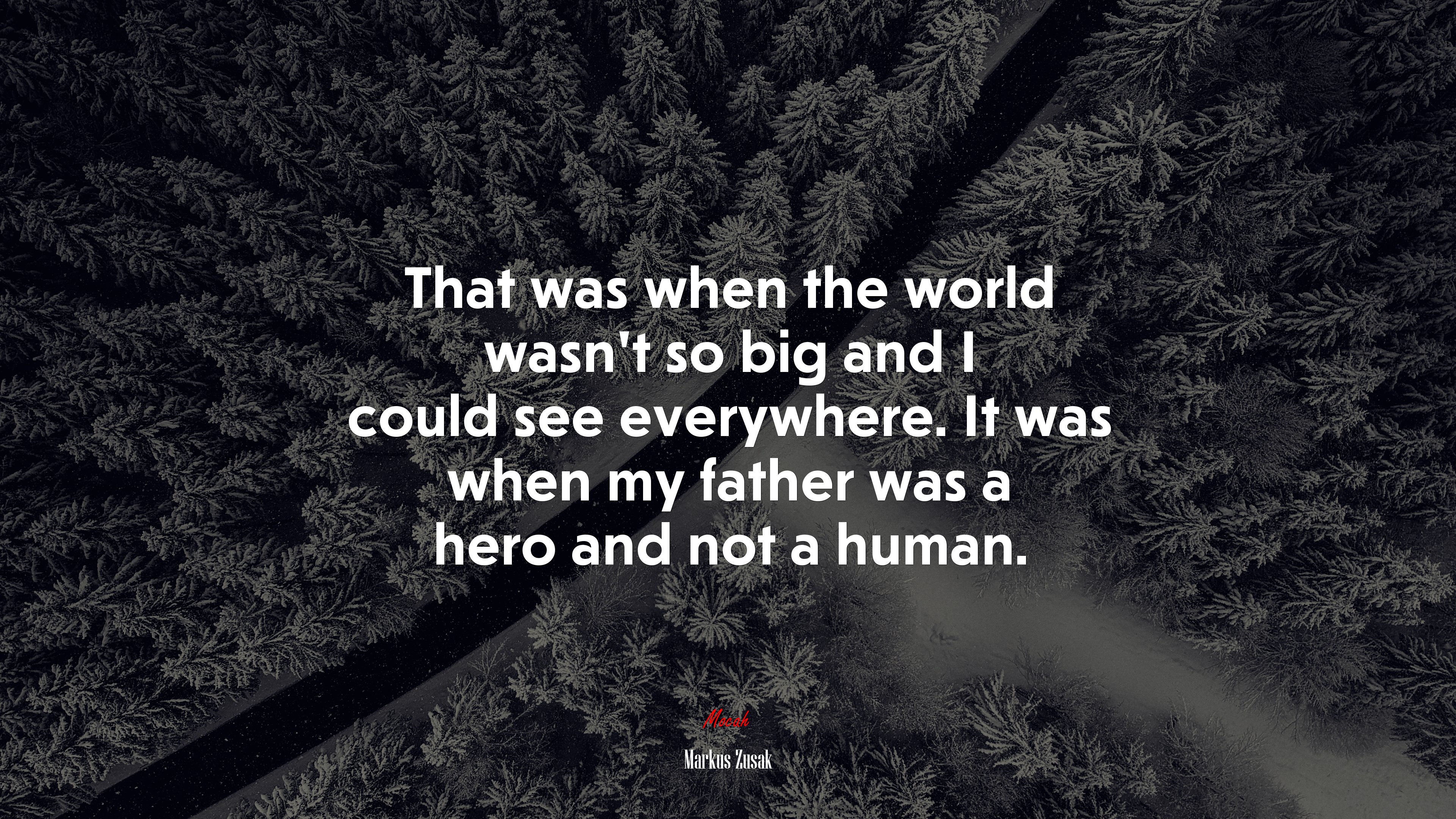 That was when the world wasn’t so big and I could see everywhere. It was when my father was a hero and not a human. | Markus Zusak quote HD Wallpaper
