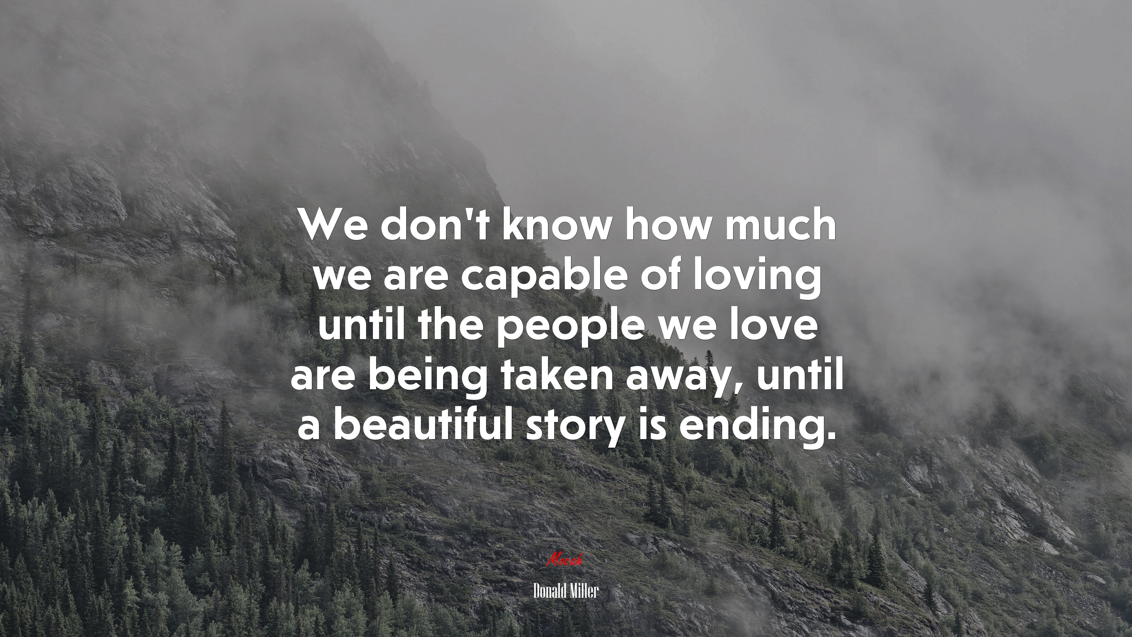 We don’t know how much we are capable of loving until the people we love are being taken away, until a beautiful story is ending. | Donald Miller quote HD Wallpaper