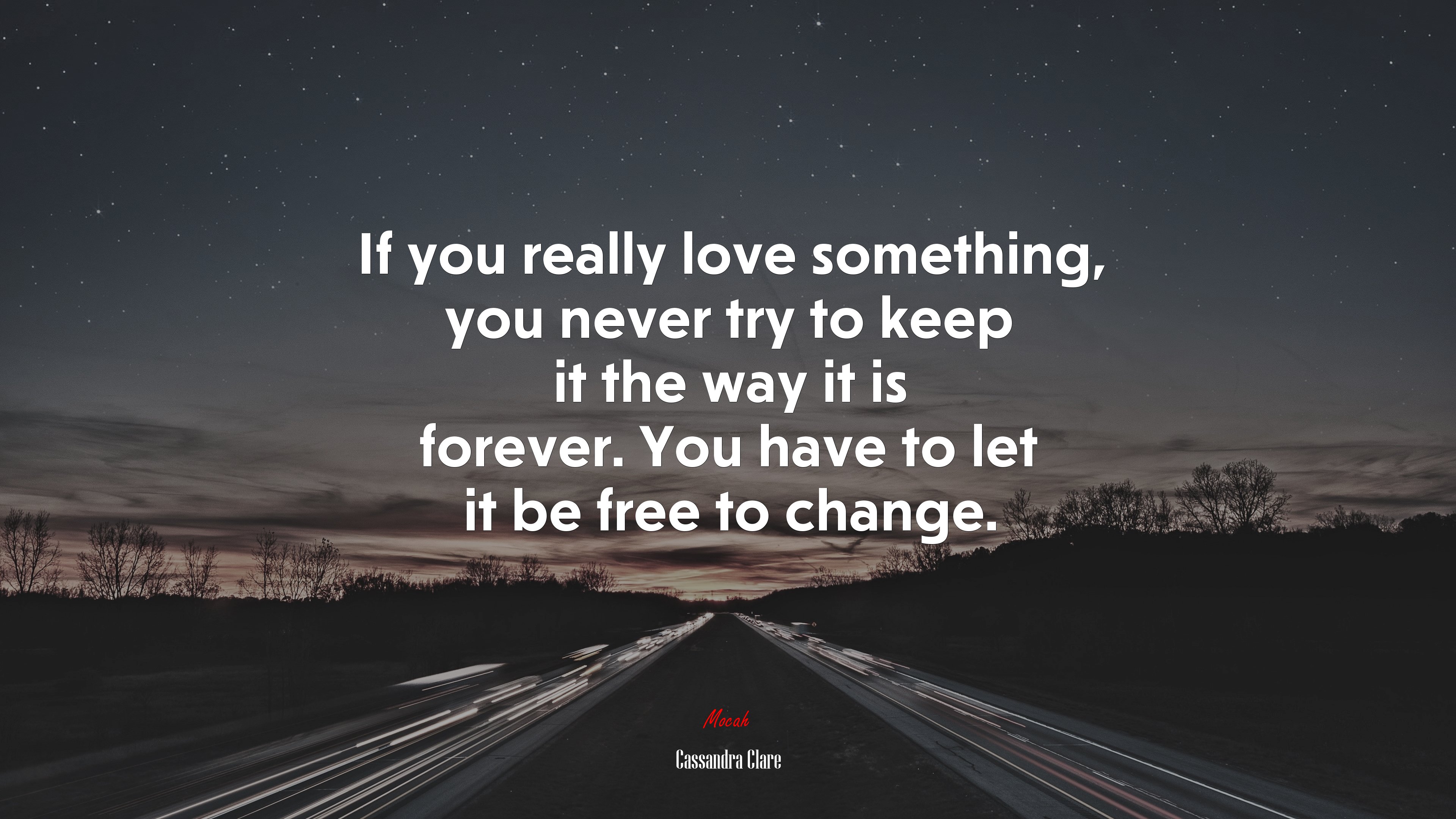 If you really love something, you never try to keep it the way it is forever. You have to let it be free to change. | Cassandra Clare quote HD Wallpaper