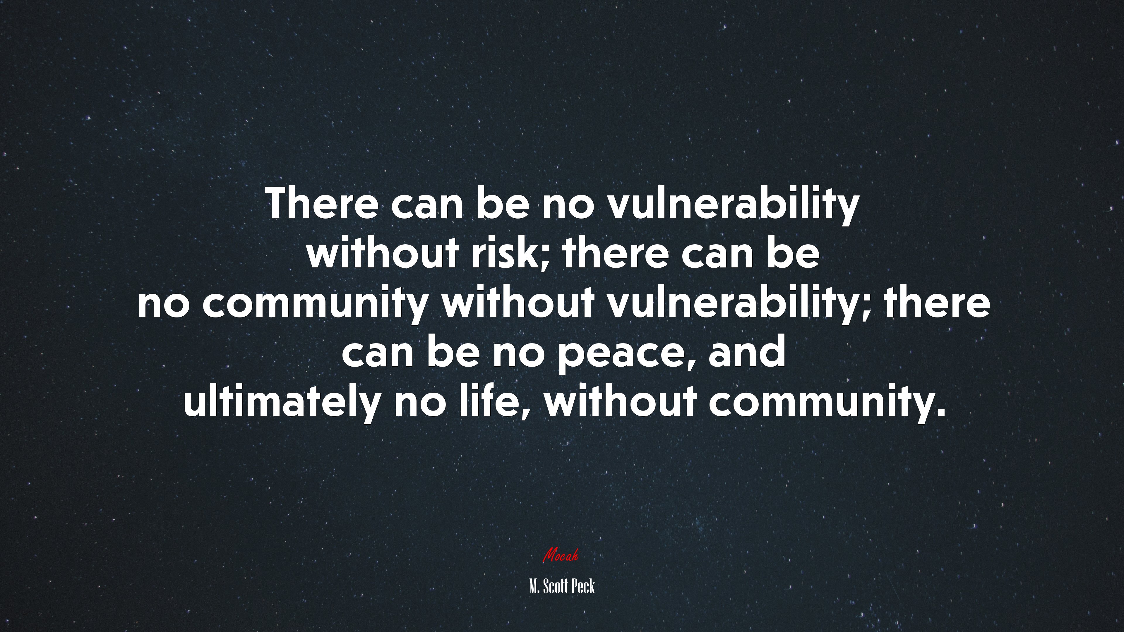 There can be no vulnerability without risk; there can be no community without vulnerability; there can be no peace, and ultimately no life, without community. | M. Scott Peck quote HD Wallpaper