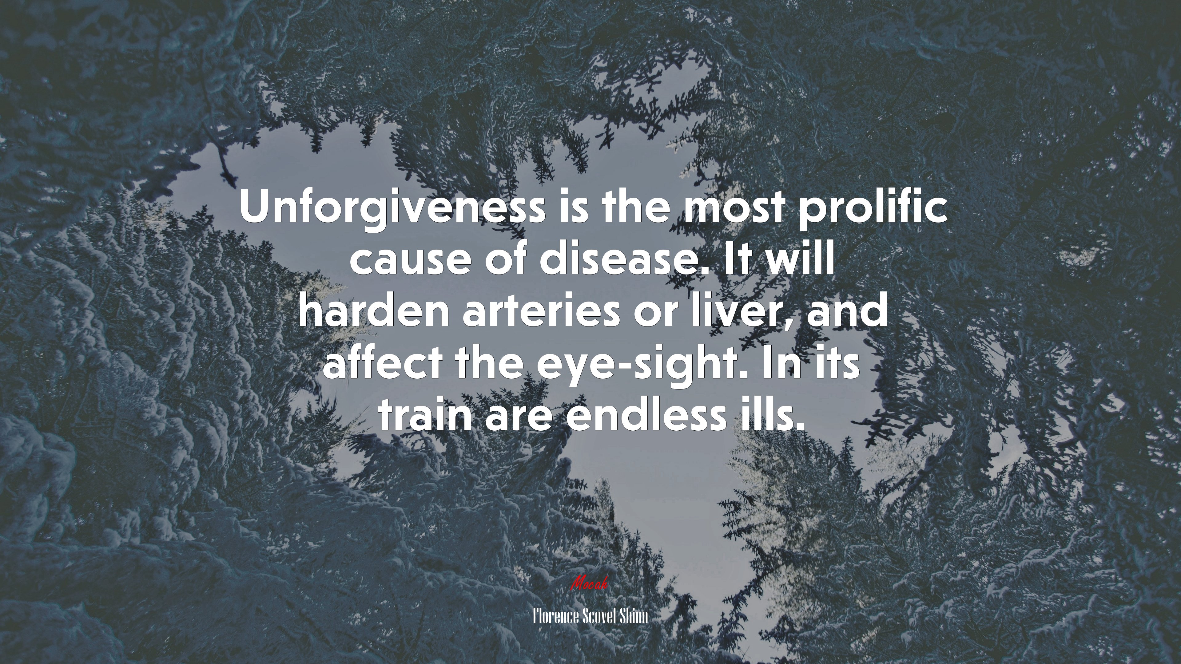 Unforgiveness is the most prolific cause of disease. It will harden arteries or liver, and affect the eye-sight. In its train are endless ills. | Florence Scovel Shinn quote HD Wallpaper